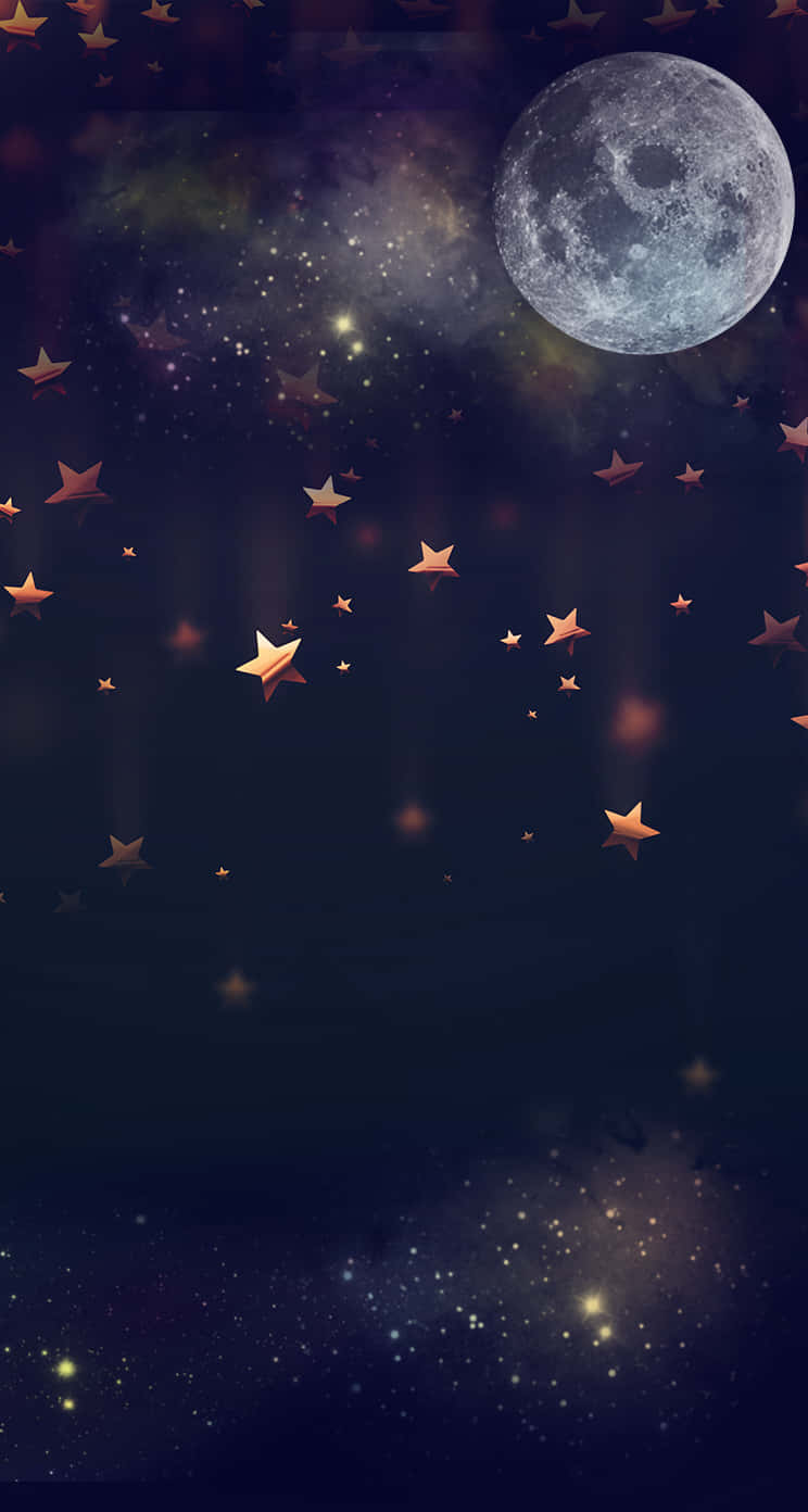 滿月與閃爍星星的夜空