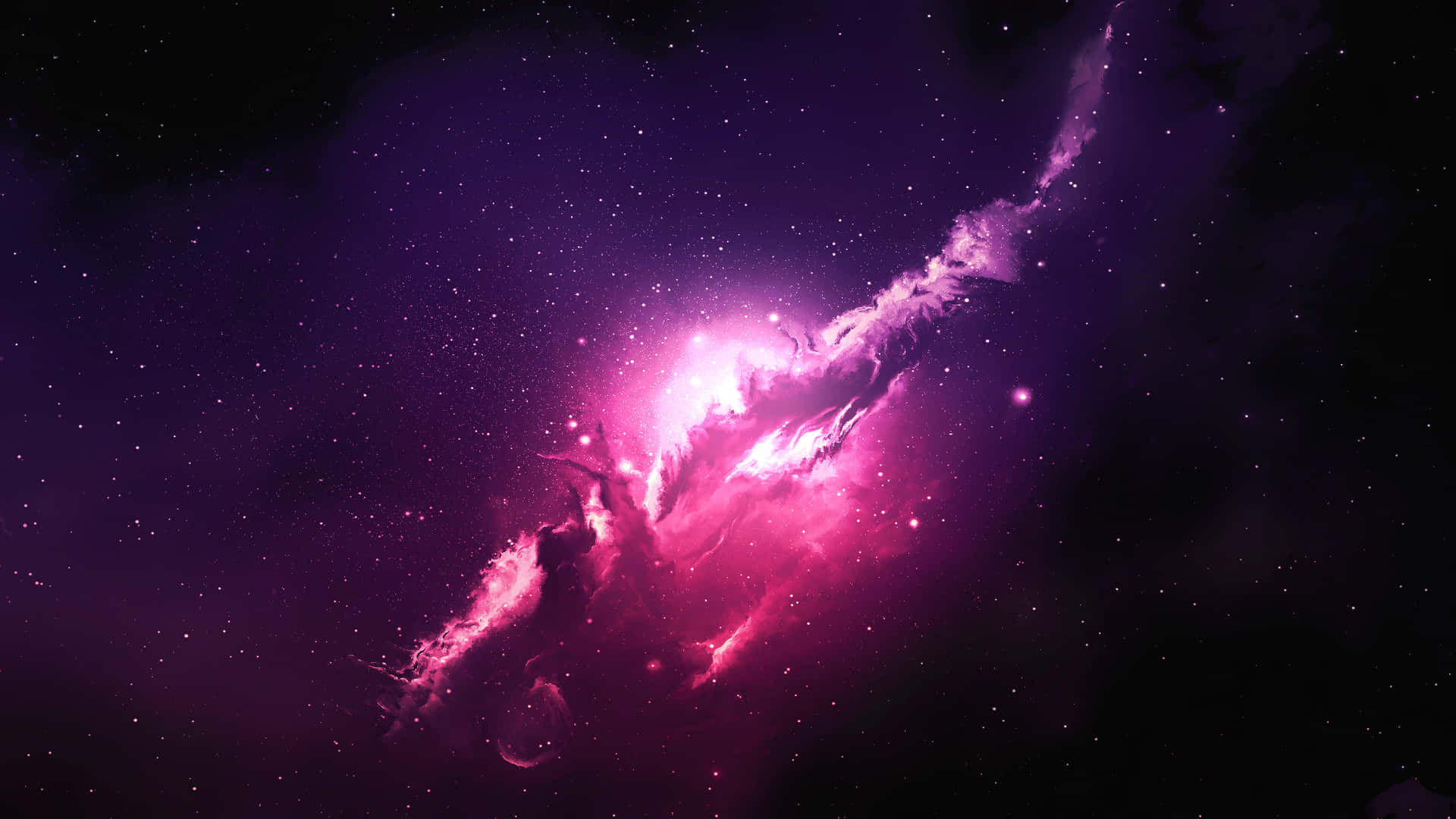 在深空中發光的充滿活力的粉紅色和紫色星雲，散落著星星。