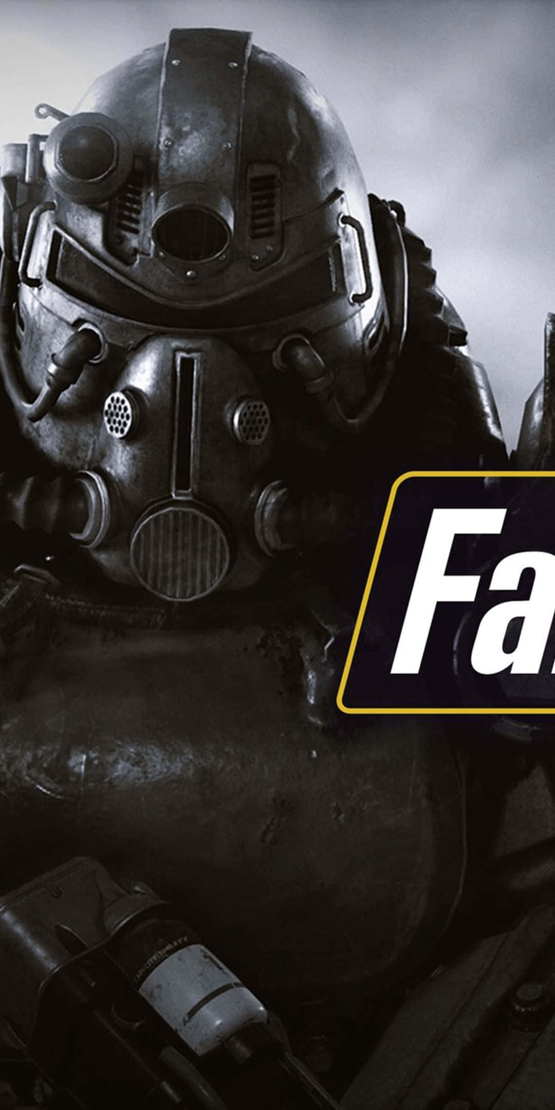 搭配 Pixel 3 探索 Fallout 76 的後末日世界 壁紙 — Fallout 中一個風化的動力裝甲頭盔特寫，帶有粗糙的金屬質感和柔和的灰色調。