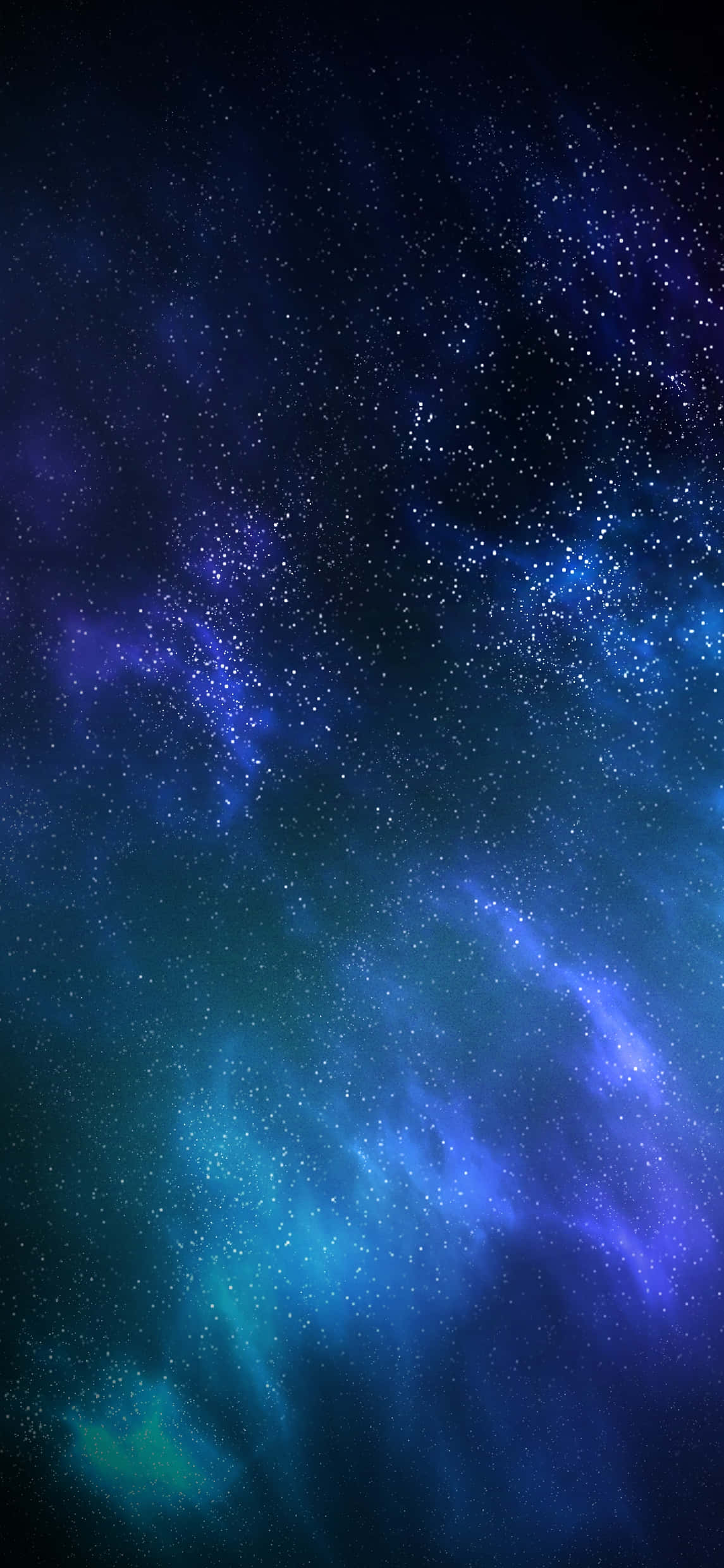 搶先體驗最新 iPhone 13：領跑下一代科技 壁紙 — 一片宇宙深藍和藍綠色星雲的廣闊空間，點綴著閃爍的星星，襯托著黑暗的虛空。