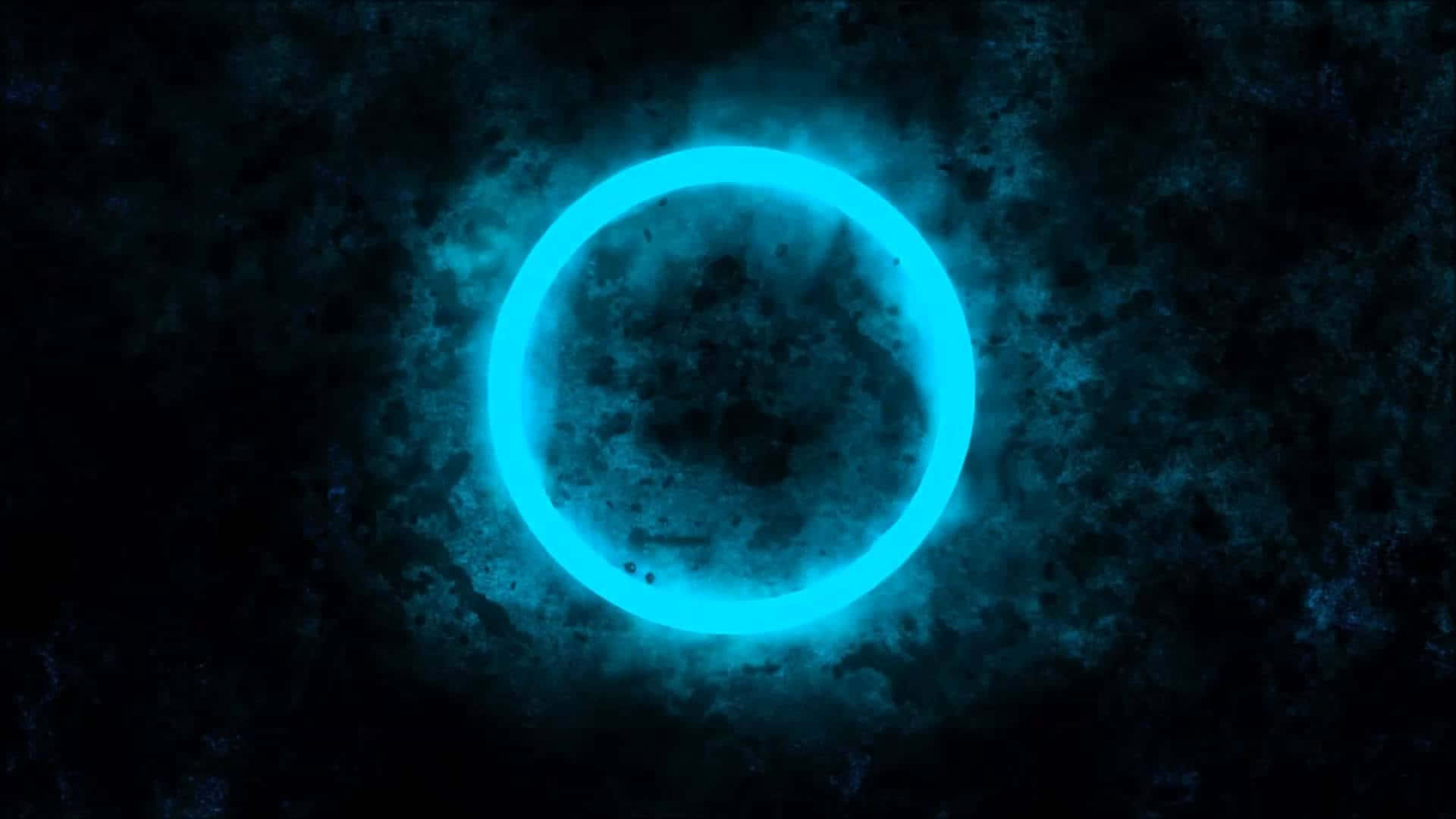 在黑暗宇宙環境中發光的藍色圓環