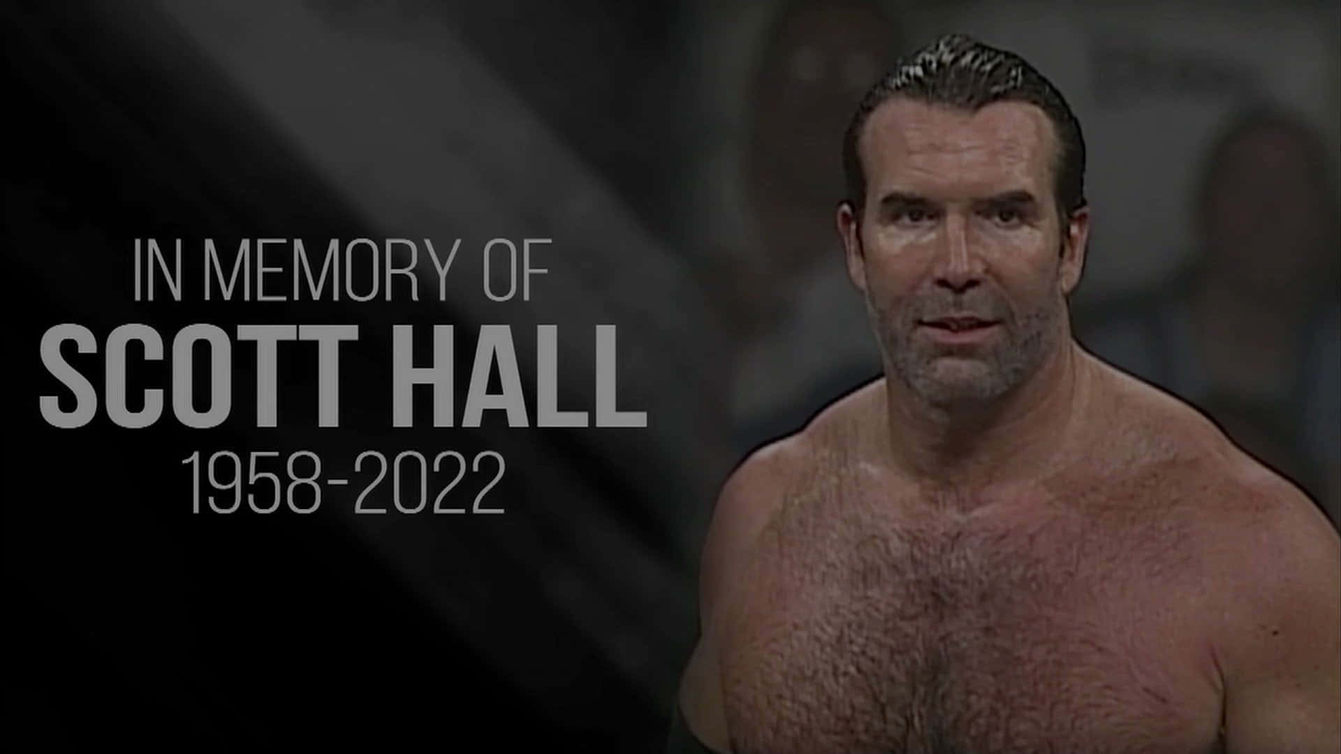 摔角手 Scott Hall 1958-2022 的致敬肖像，附有悼念文字。