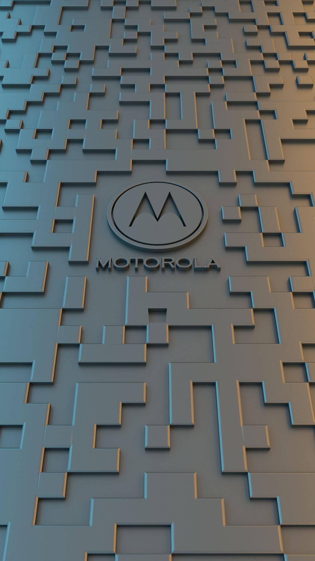摩托羅拉迷宮牆 壁紙 — Motorola 標誌居中於幾何3D瓷磚牆上，帶有漸變照明。
