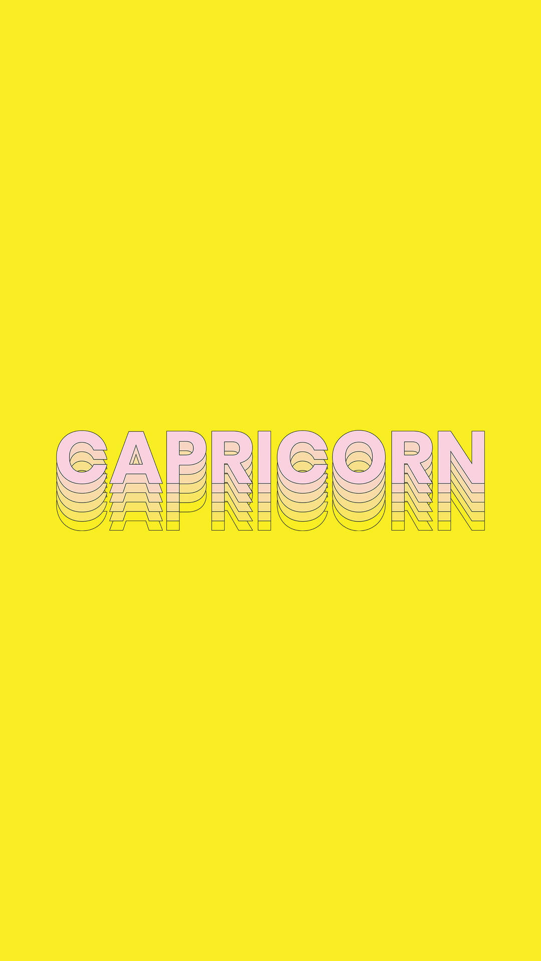 鮮豔的黃色背景上帶有粉紅和黃色層疊的 'CAPRICORN' 文字。