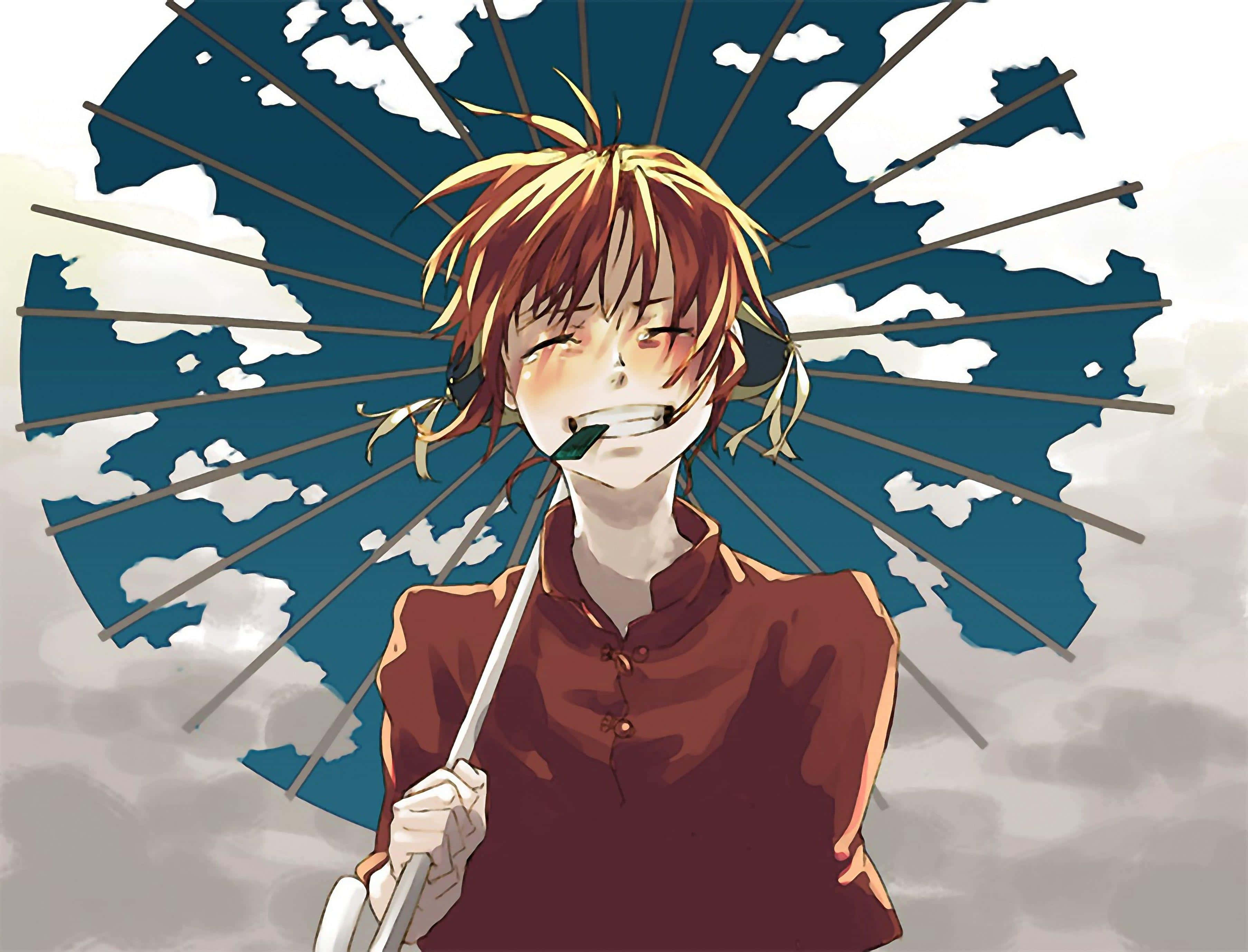 撐傘少女手持棍棒 壁紙