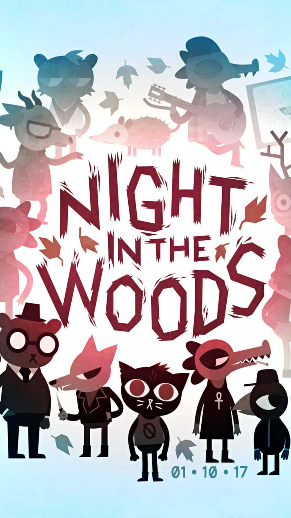 擬人化動物角色在風格化插圖中，標題為「Night in the Woods」。