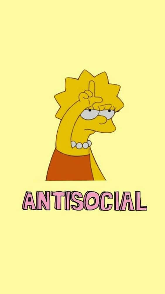 麗莎·辛普森手指向上，下方有「antisocial」文字。
