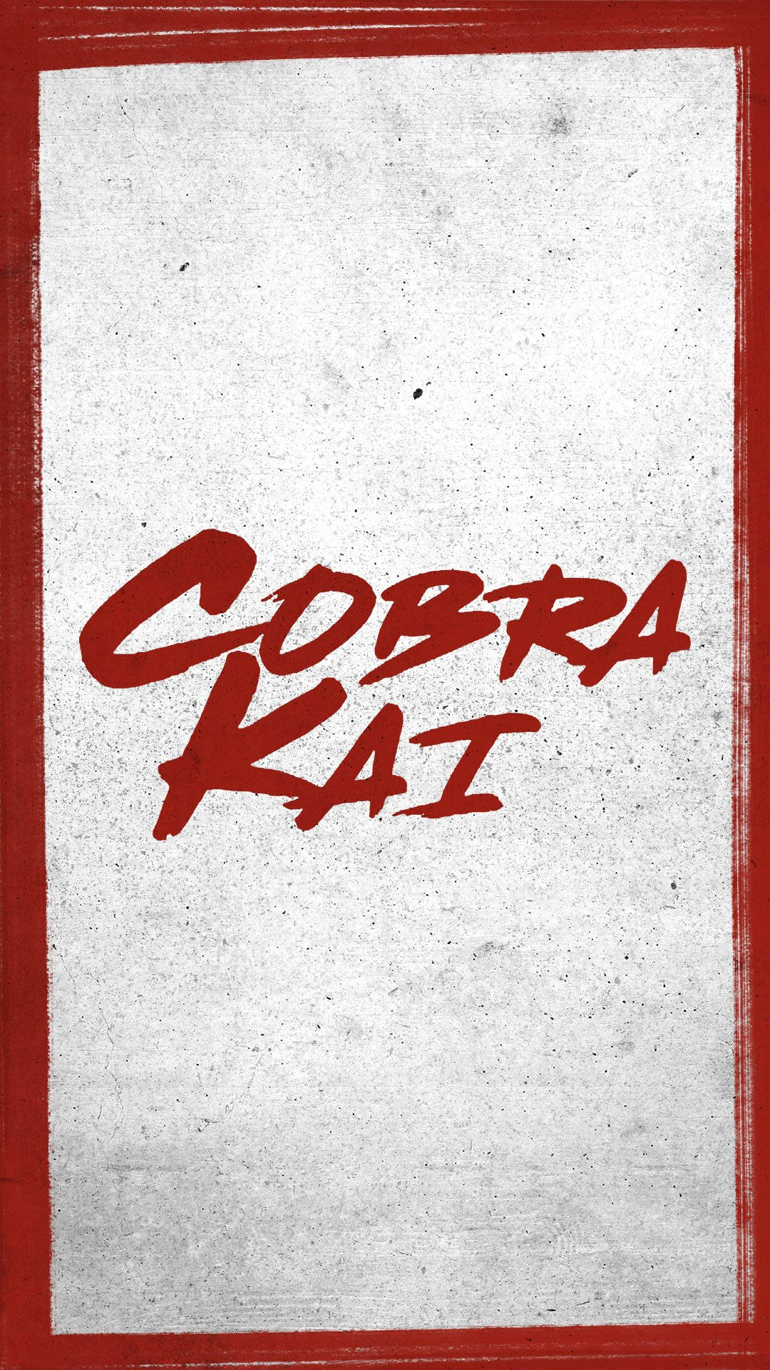 紅色「Cobra Kai」標題文字，位於有紋理的白色背景上，帶有紅色邊框。