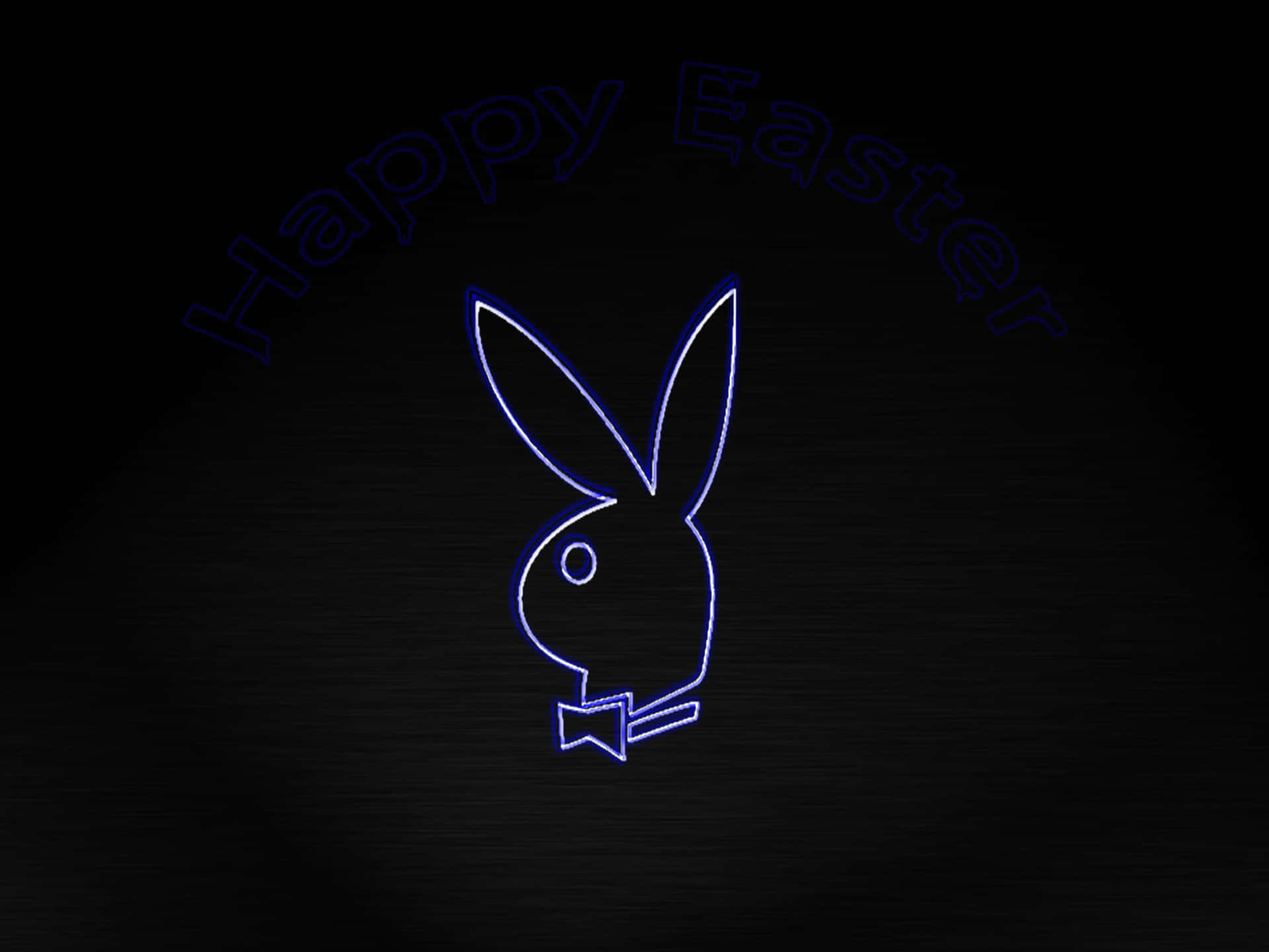 霓虹藍色兔子戴著蝴蝶結，深色背景上寫有Happy Easter文字。