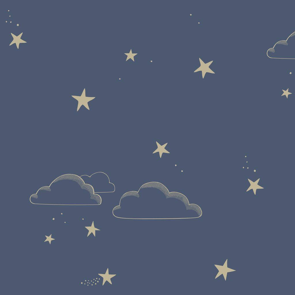 極簡風格的星星和雲朵夜空。