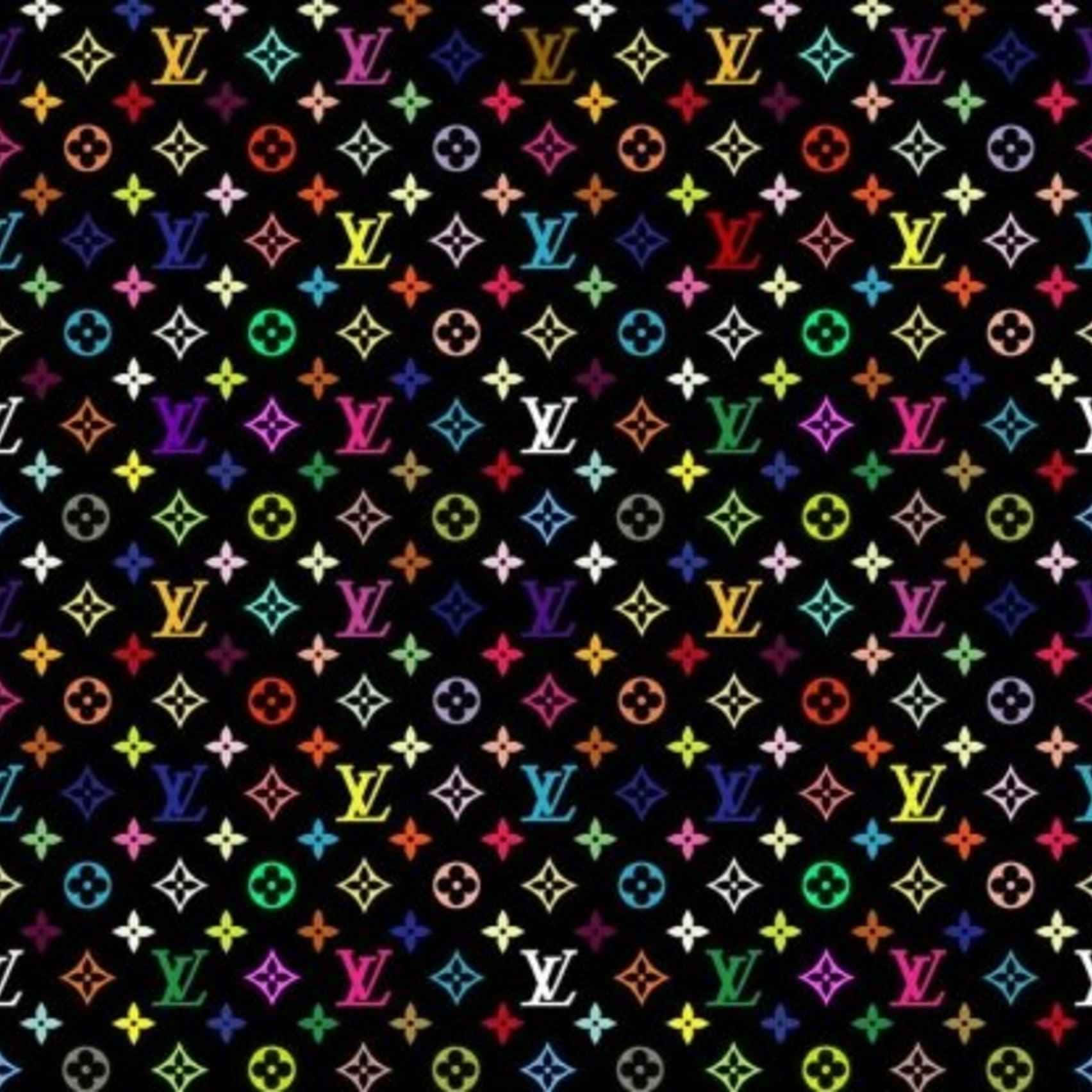 黑色背景上的彩色 Louis Vuitton 字母圖案