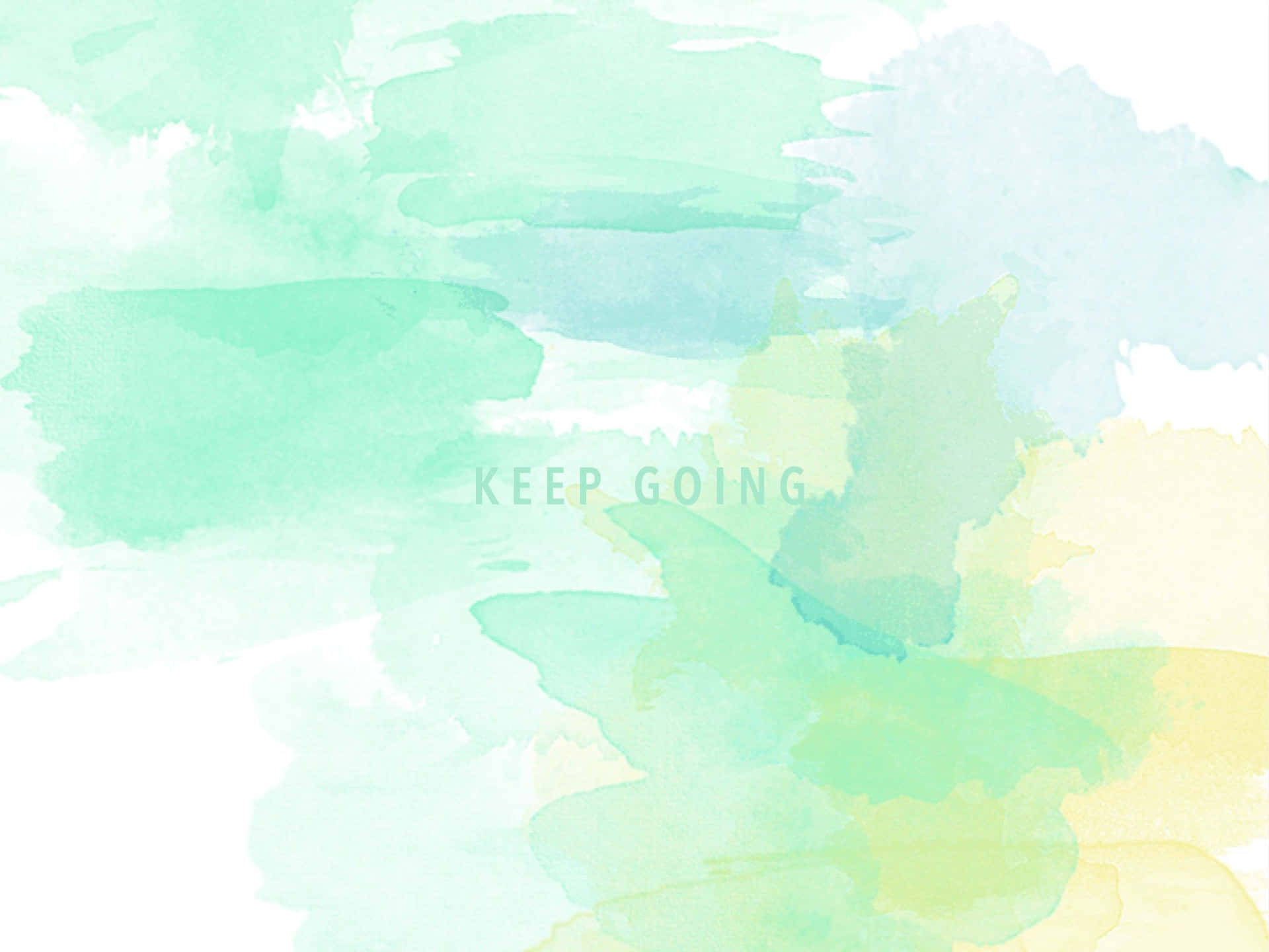 帶有 'keep going' 文字的激勵性水彩背景，採用柔和的綠色和黃色調。