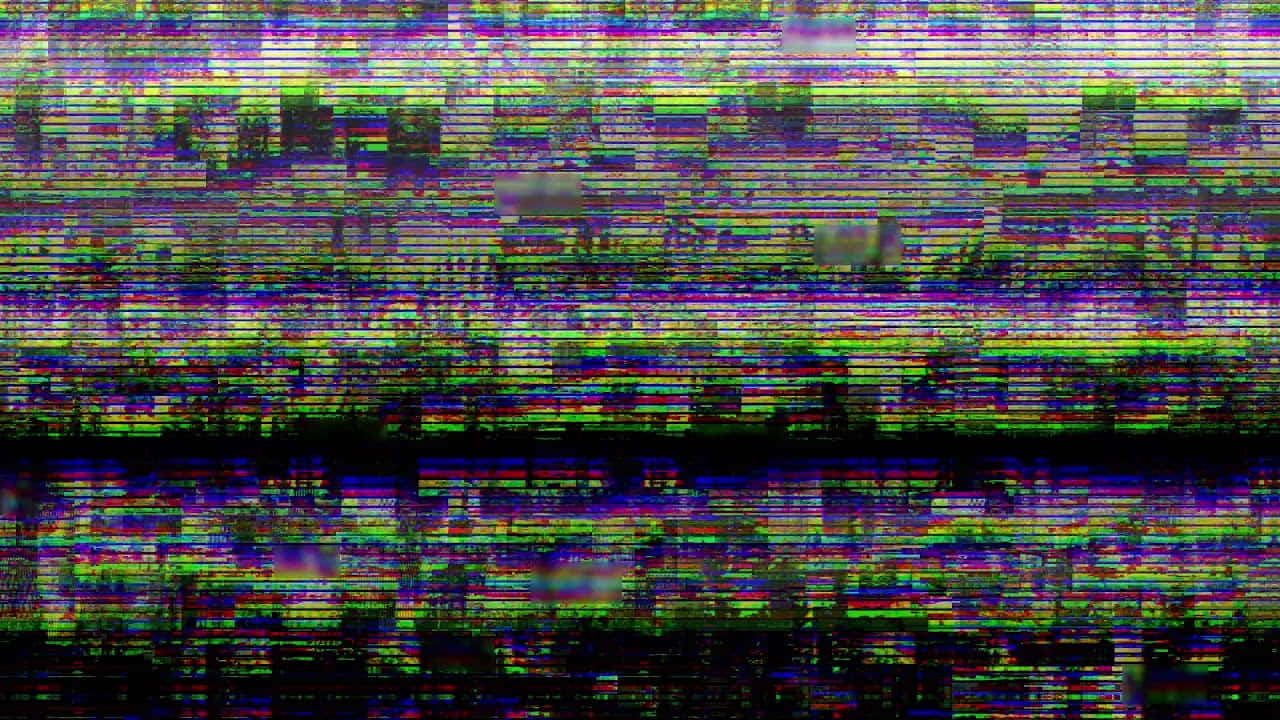 抽象數位故障藝術，帶有彩色水平噪聲條紋。 — 美學版 among US GIF 壁紙