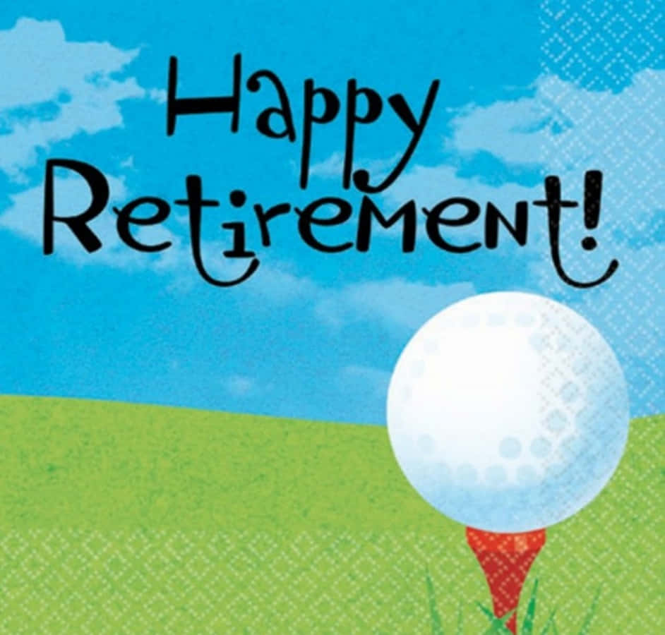 Happy Retirement 賀卡，發球檯上的高爾夫球襯托藍天和綠草。