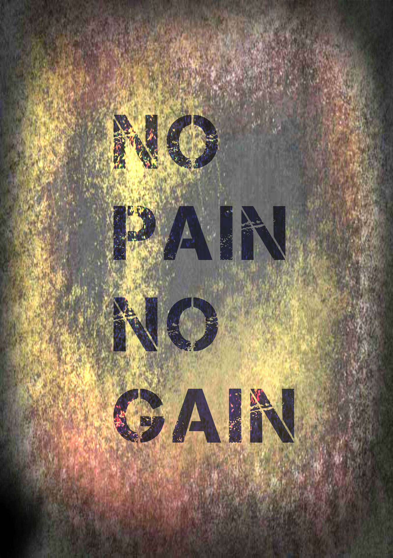勵志名言 no pain no gain 以粗體磨損字體呈現於紋理背景上。