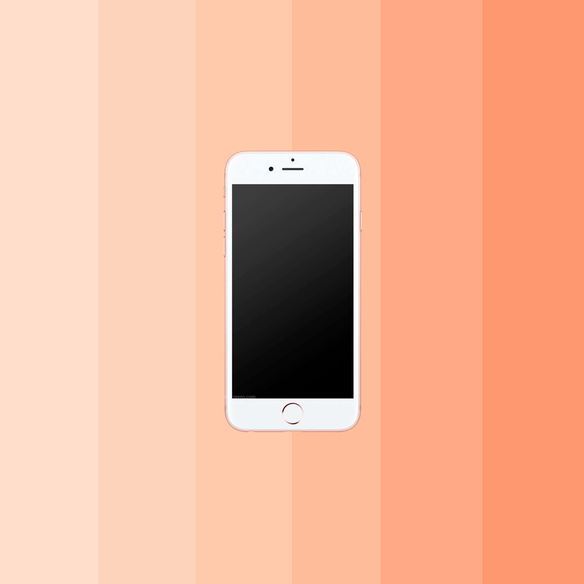 擁抱科技，全新 iPhone 壁紙 — 一部白色智能手機，黑色屏幕，置於帶有垂直條紋的桃色漸變背景中央。