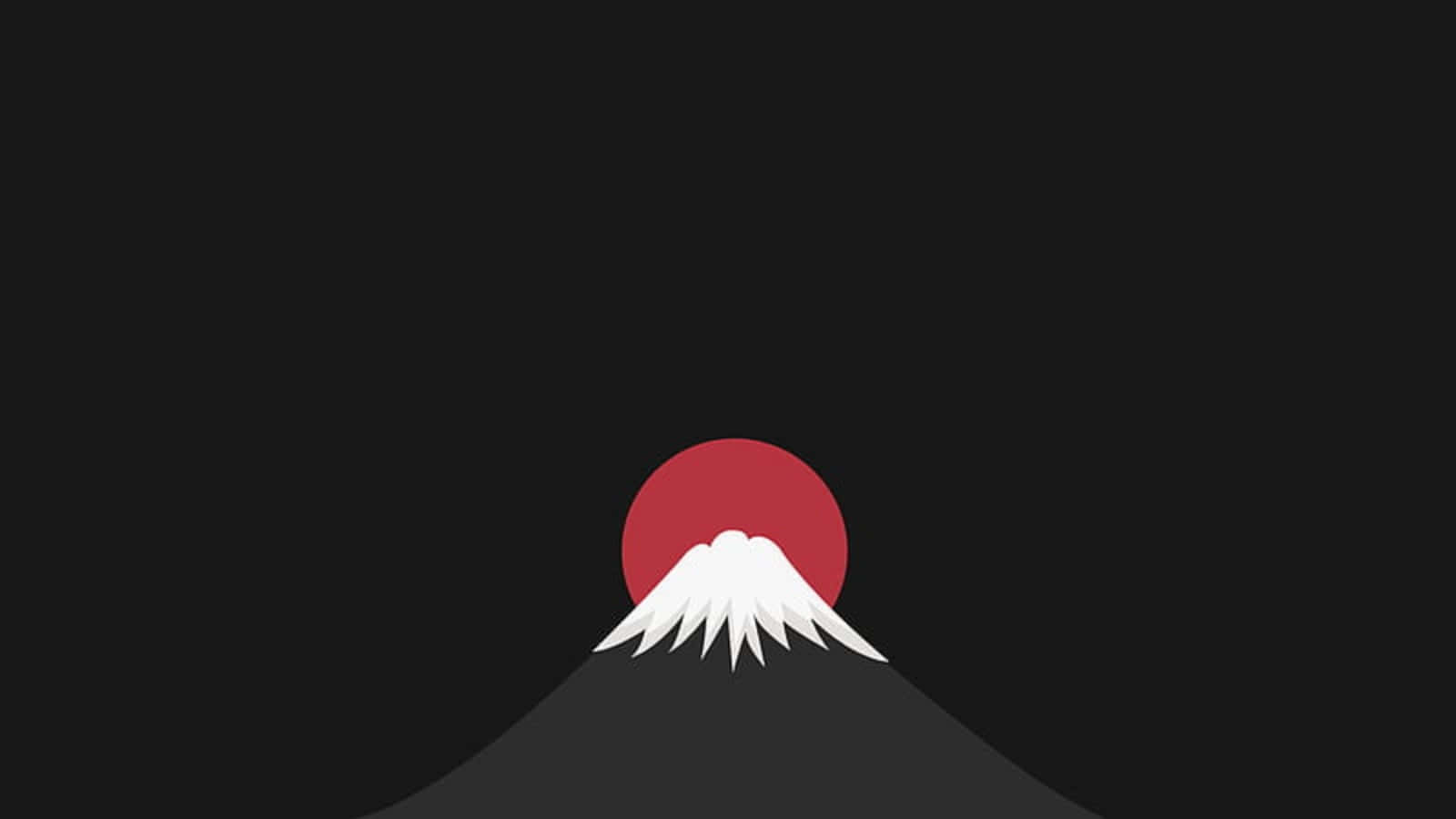 富士山積雪山頂從黑色背景上的紅色太陽中升起。