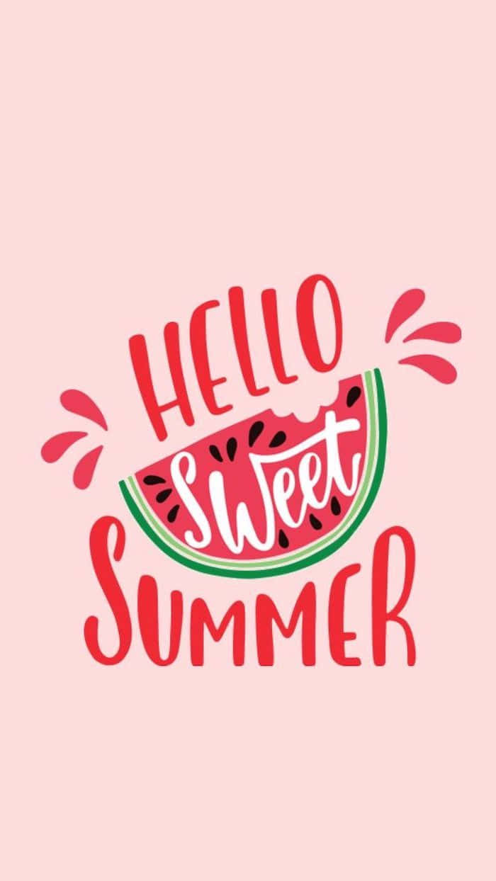 Hello Sweet Summer 文字搭配西瓜圖案在粉紅色背景上