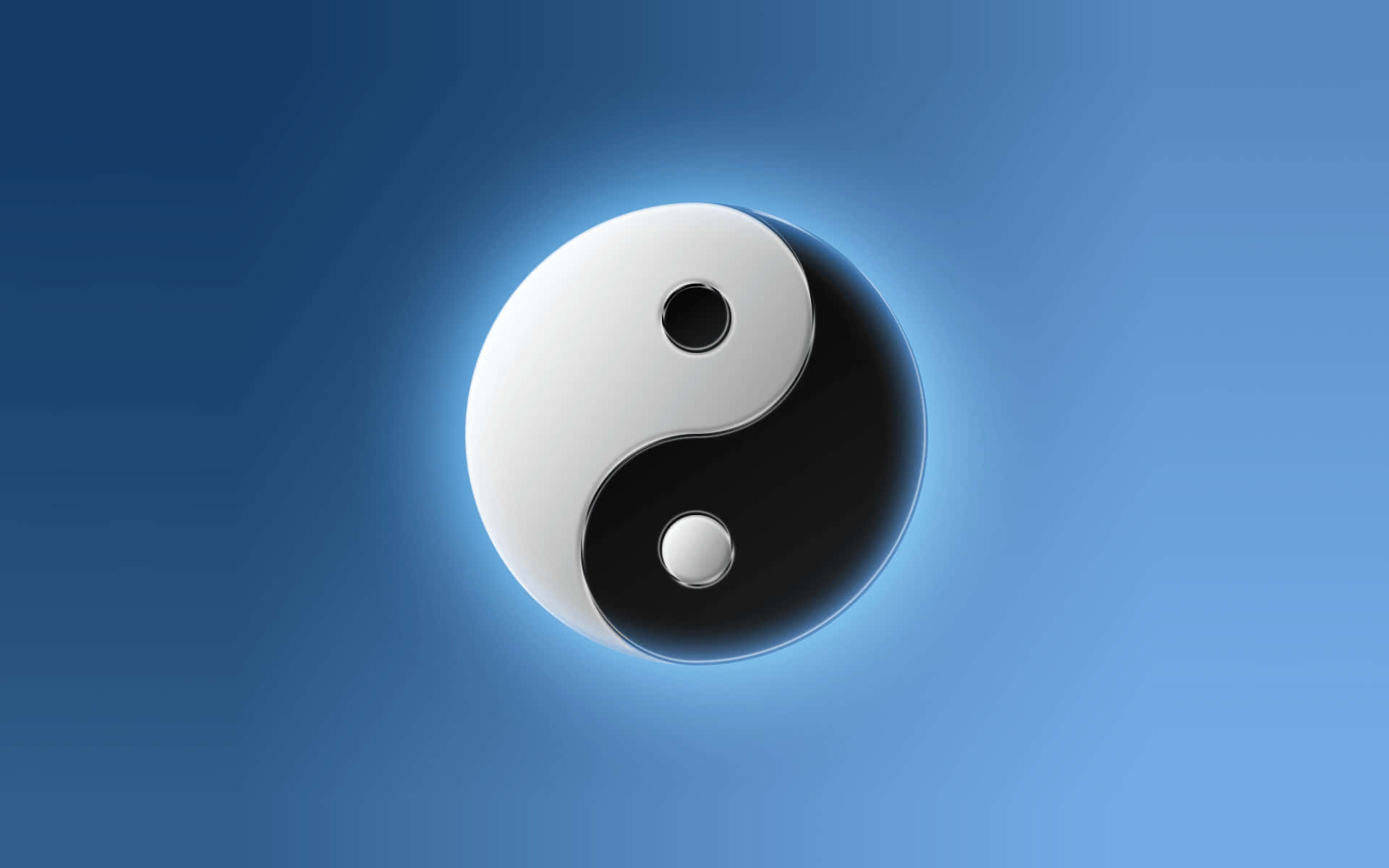 發光的陰陽符號在藍色漸變背景上