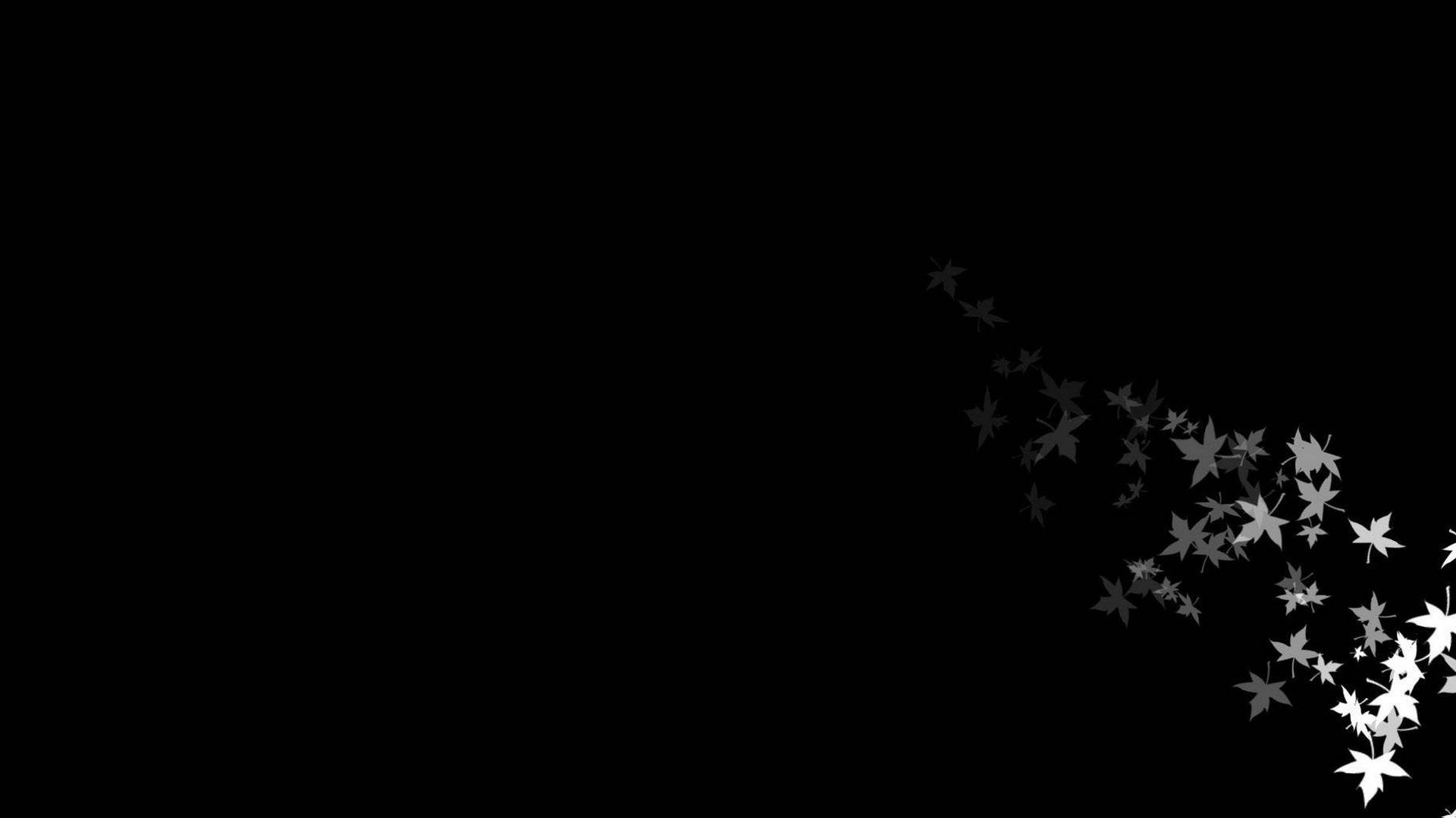 擁抱黑色美學的寧靜夜空 壁紙 — 白色楓葉如瀑布般斜斜飄落在純黑背景上，營造出極簡的動感。