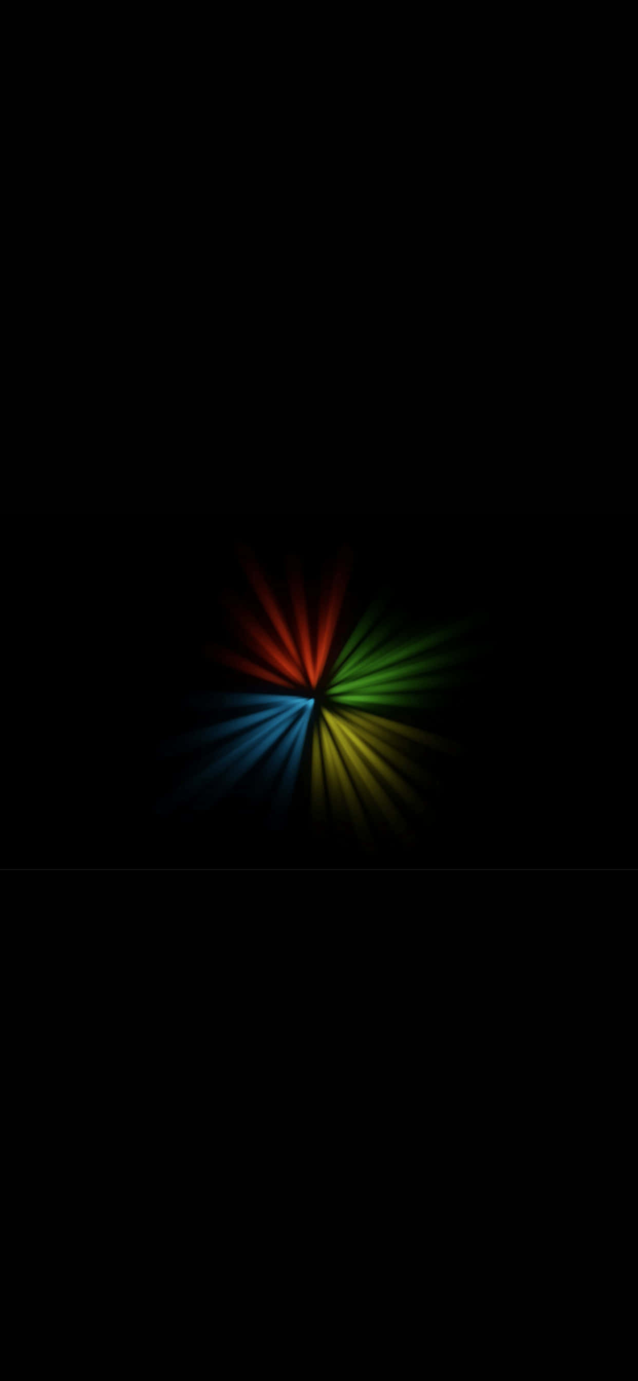 擁有最新最強的 iPhone XS Max AMOLED 壁紙 — 一道充滿活力的彩虹光爆從中心點向純黑色背景放射。