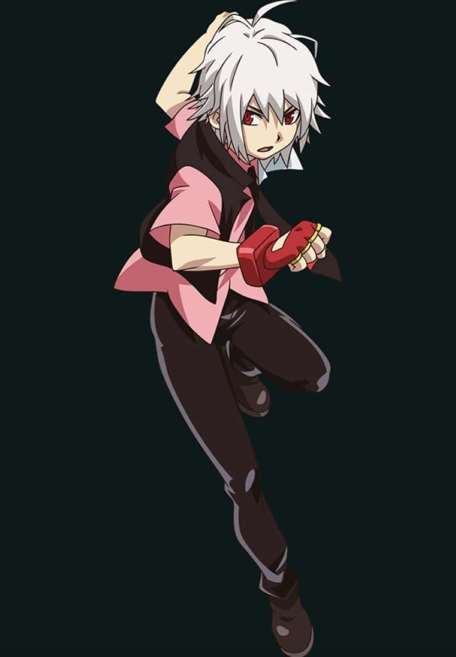 Shu Kurenai 桌布 壁紙 — 擁有白髮紅眼的動漫角色在黑暗背景下擺出動態戰鬥姿勢。