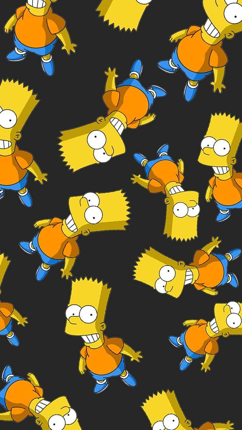 黑色背景上 Bart Simpson 卡通角色的重複圖案。