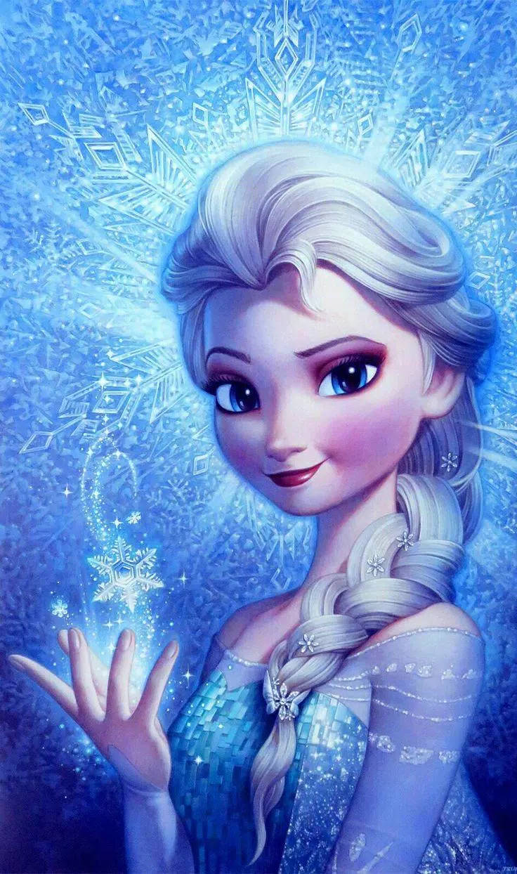 《魔雪奇緣》的愛莎在魔法冰雪場景中，帶著溫柔的微笑召喚雪花。