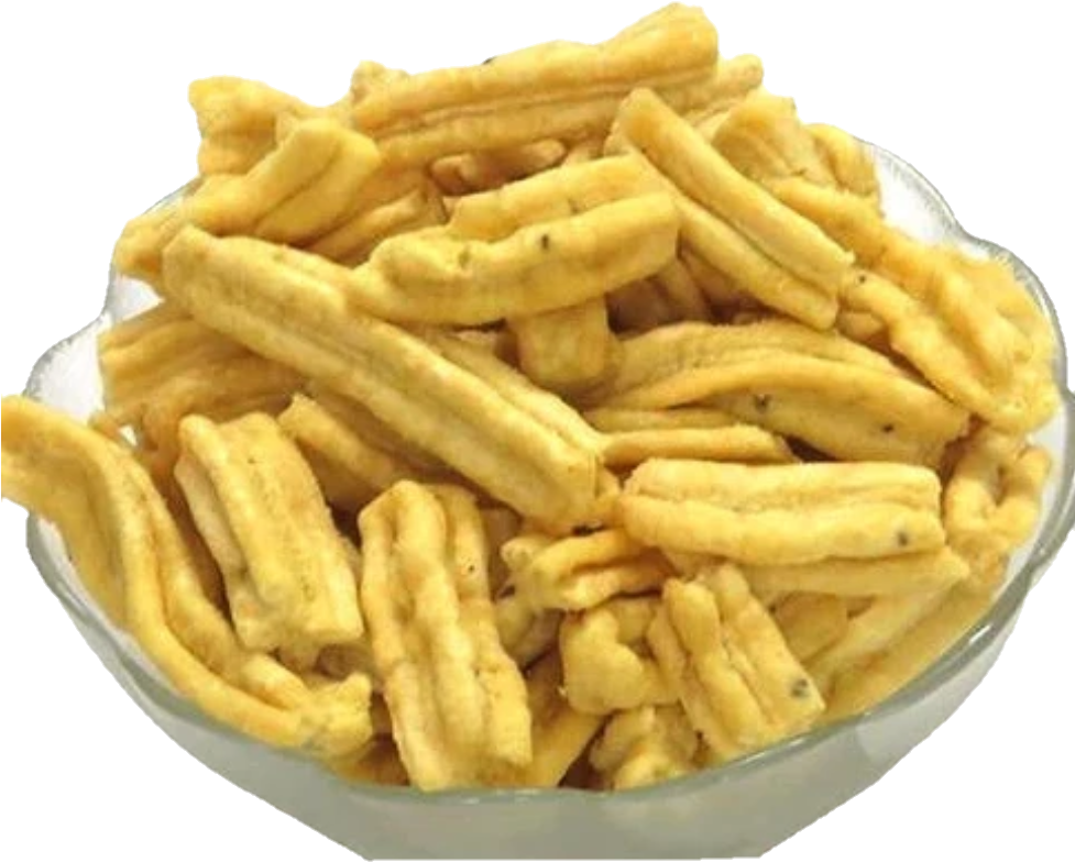 擠壓零食棒 壁紙 — 一個透明玻璃碗，裝滿了金黃色的油炸小吃棒，上面撒有香草。