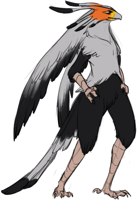 擬人化鳥類生物插畫 壁紙 — 一隻風格化的擬人化鳥，擁有橙色頭部、白色翅膀和黑色尾巴，自信地站在黑色背景前。