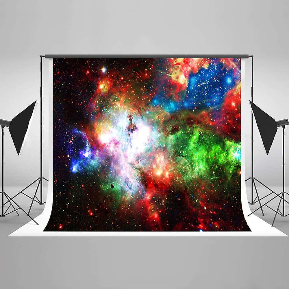 攝影工作室背景，特色是色彩繽紛的宇宙星雲，包含星星和氣體雲。