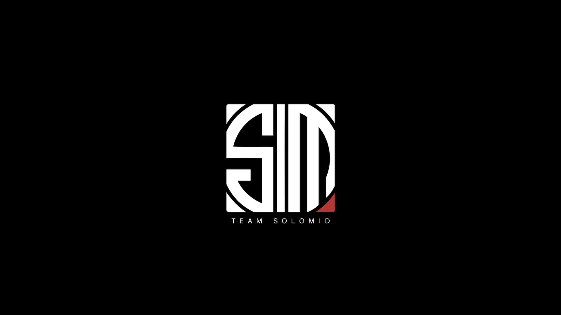 Team Solomid 標誌，在黑色背景上具有風格化的白色字母和紅色點綴。