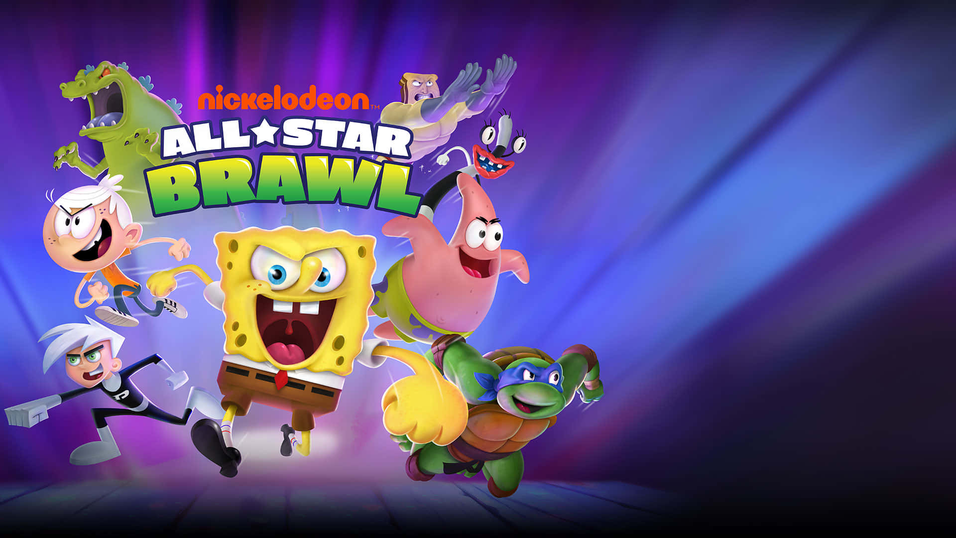 Nickelodeon All-Star Brawl  featuring 海綿寶寶和其他動畫角色在行動中。