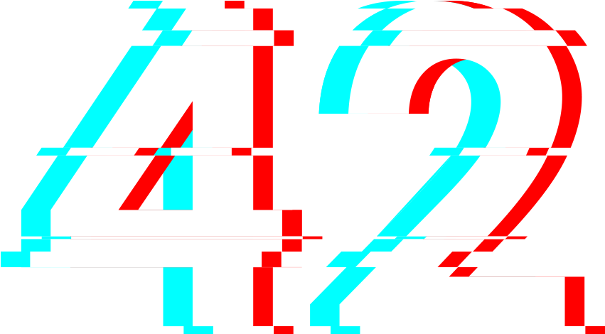 故障效果數字42 壁紙 — 大膽的故障風格數字42，紅色和青色在黑色背景上，帶有數位扭曲效果。