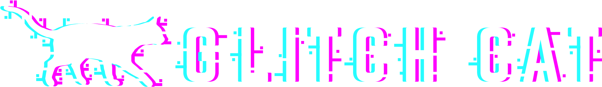 故障貓藝術 壁紙 — 一個帶有故障效果的白貓剪影和文字 'GLITCH CAT'，在黑色背景上帶有青色和洋紅色的像素失真。