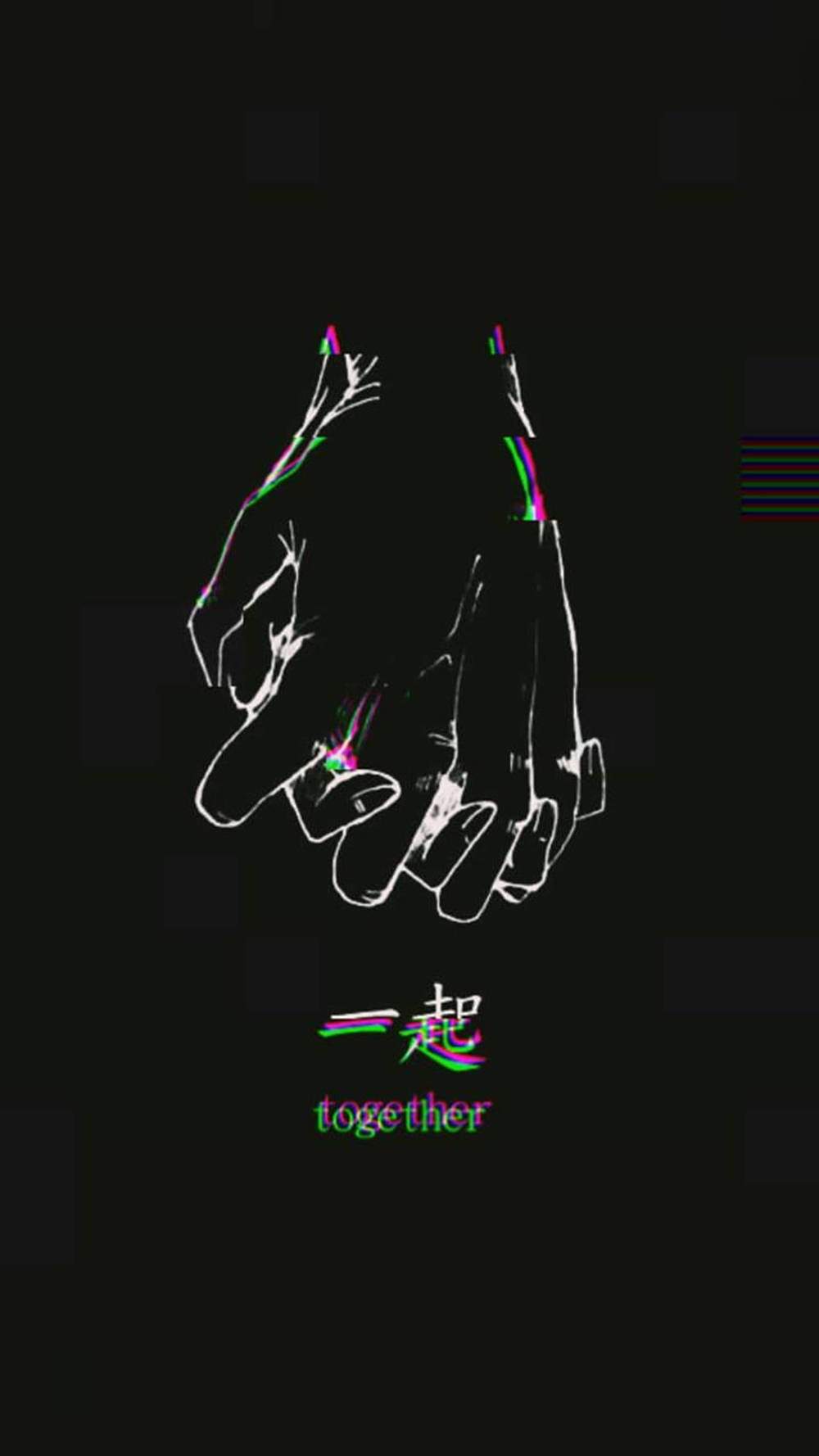 兩隻手以發光霓虹輪廓勾勒緊握，下方有「together」字樣。