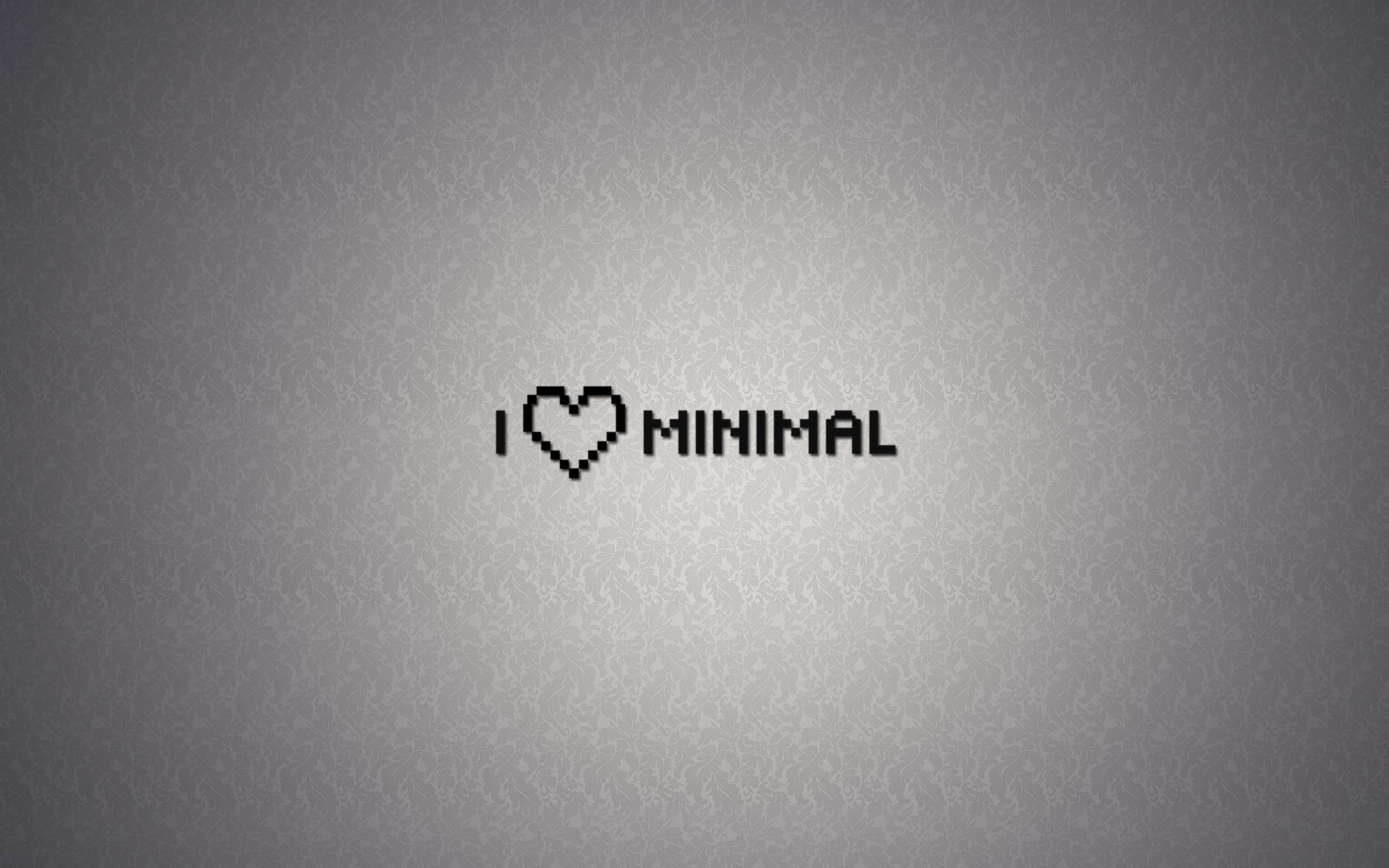 散播愛意 壁紙 — 像素文字顯示「I heart MINIMAL」，居中於帶紋理的灰色漸變背景上。