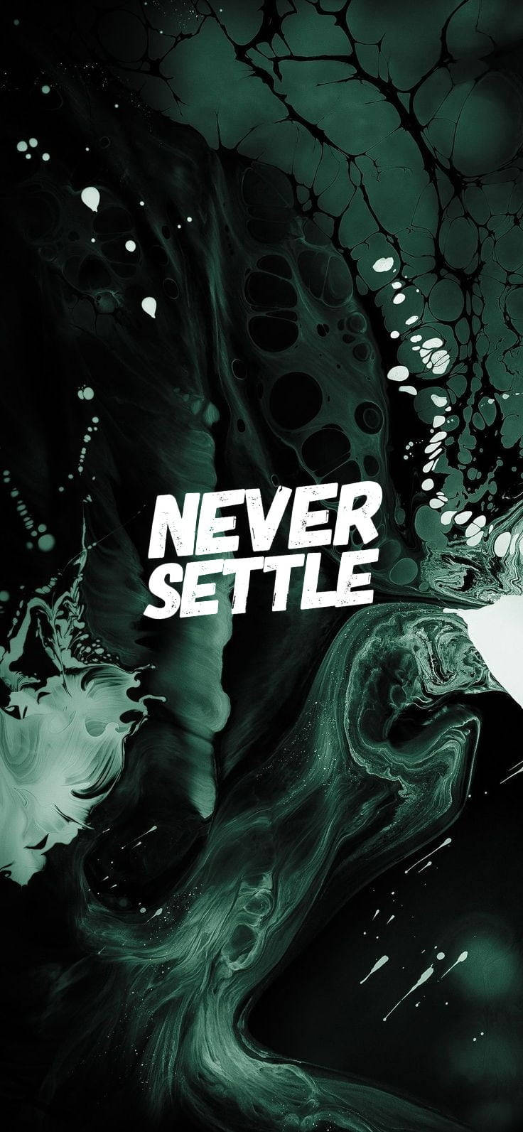 深綠色抽象背景上的勵志文字 never settle