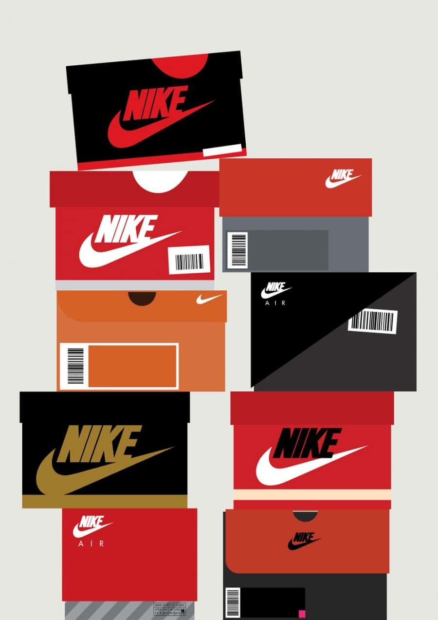 各種顏色的Nike鞋盒以圖形設計堆疊的收藏。