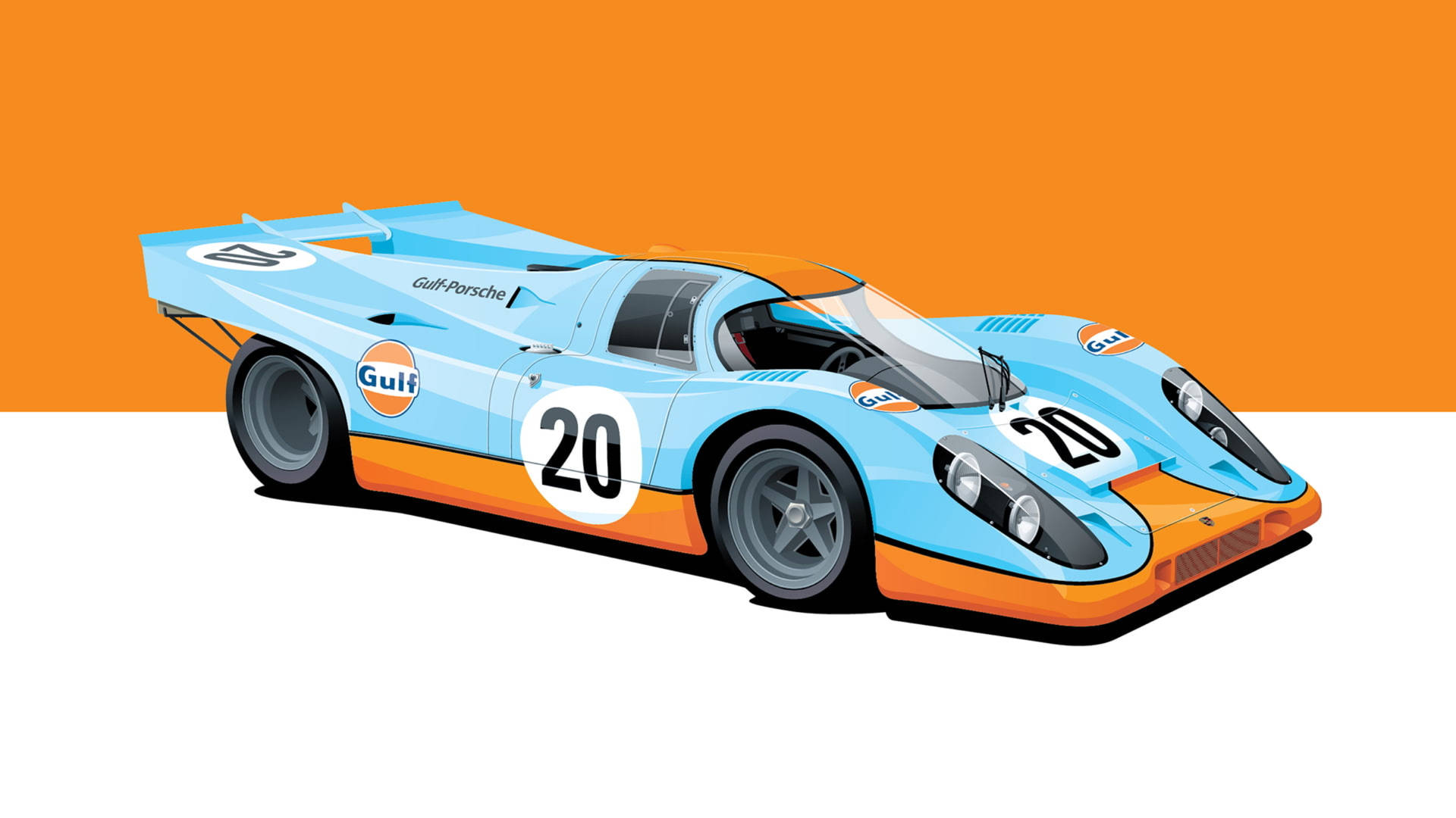 復古海灣保時捷917賽車，藍色和橙色，號碼20。