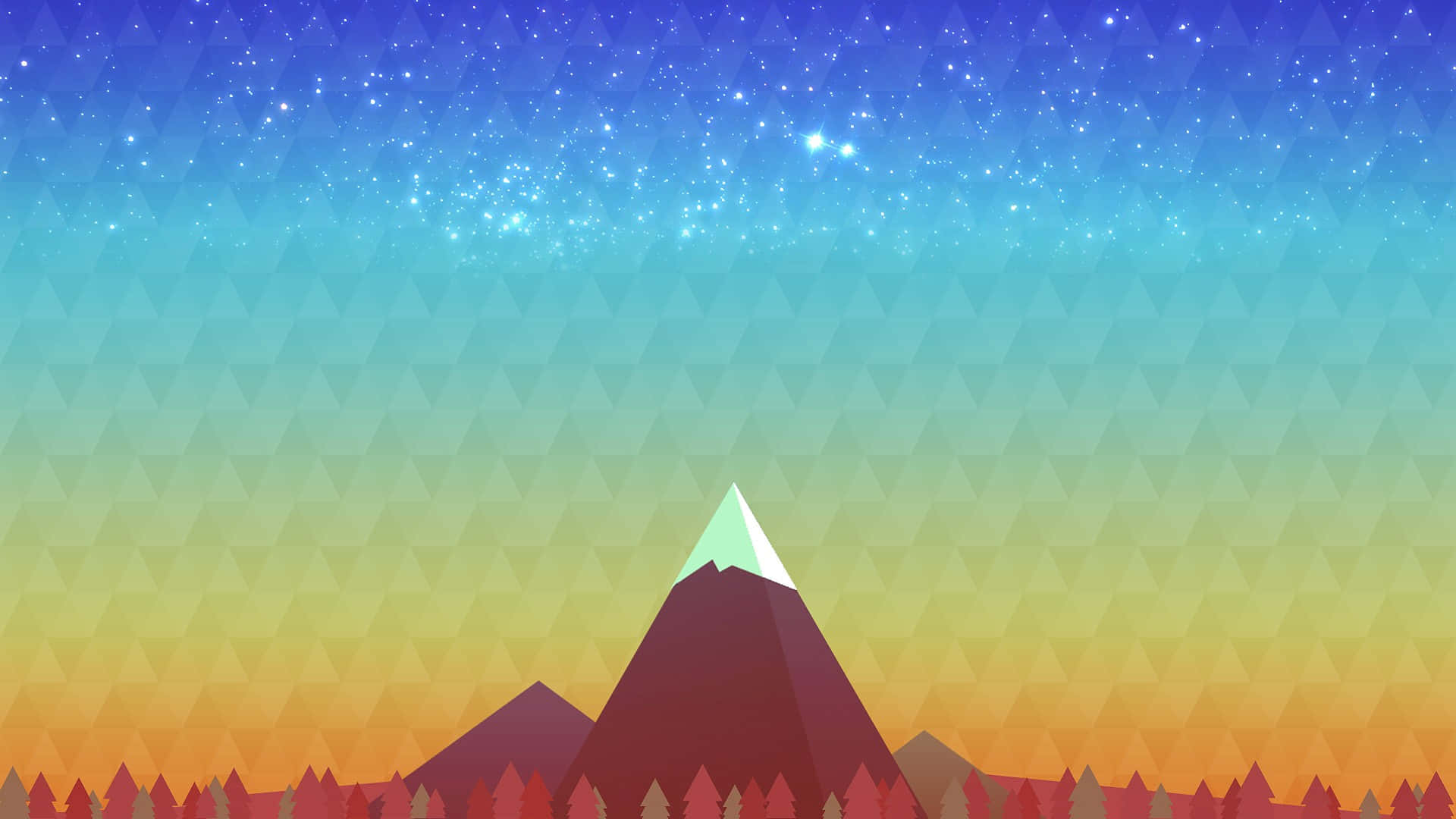 在黃昏時分的星空漸變天空下的風格化山脈。