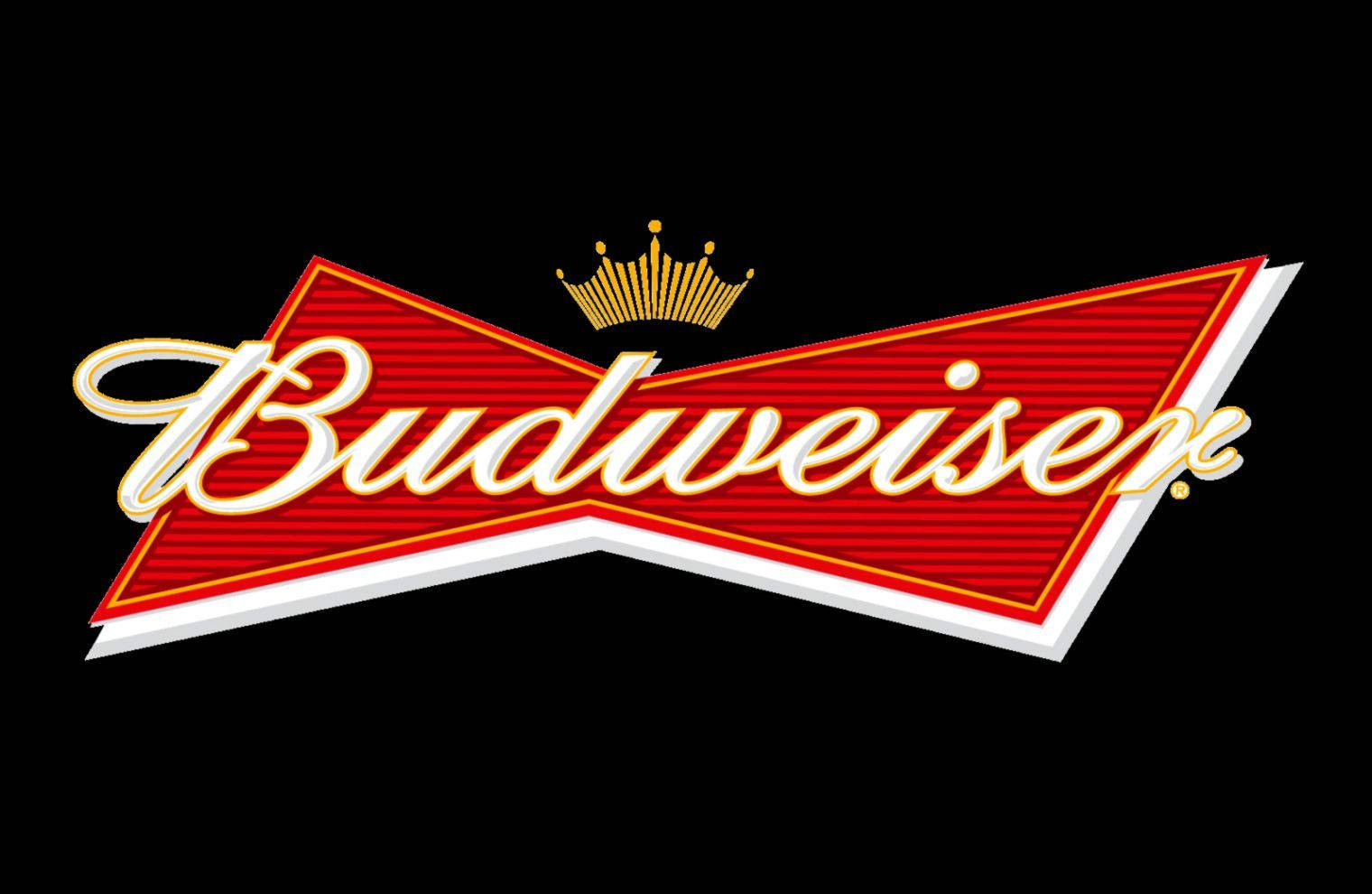 數位百威標誌 壁紙 — Budweiser 標誌，帶有紅色蝴蝶結和金色皇冠，背景為黑色。