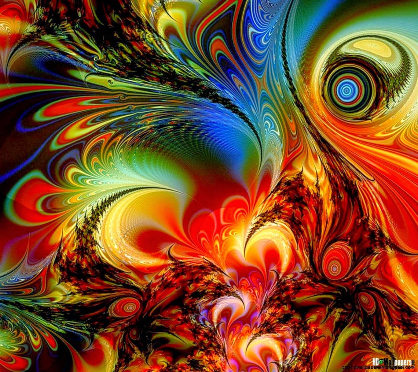 動態分形藝術，帶有旋轉色彩和發光圓圈