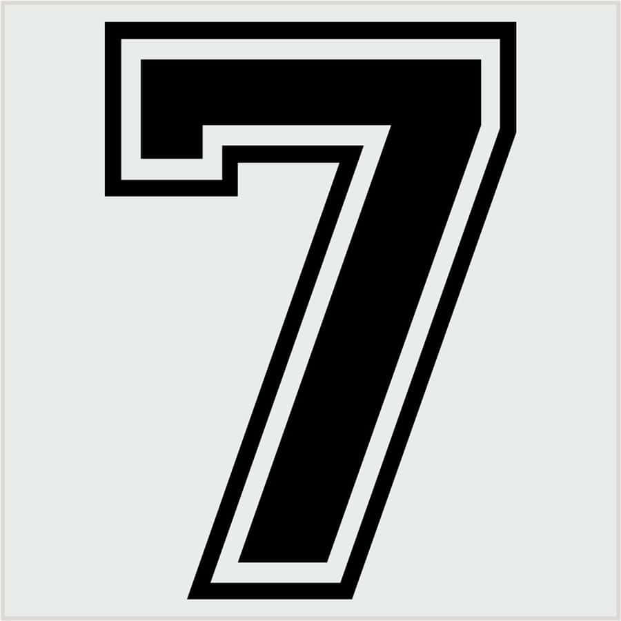 數字7 美式校隊黑白色調 壁紙 — 一個粗體黑色數字七，帶有白色內邊框，居中放置在淺灰色背景上。