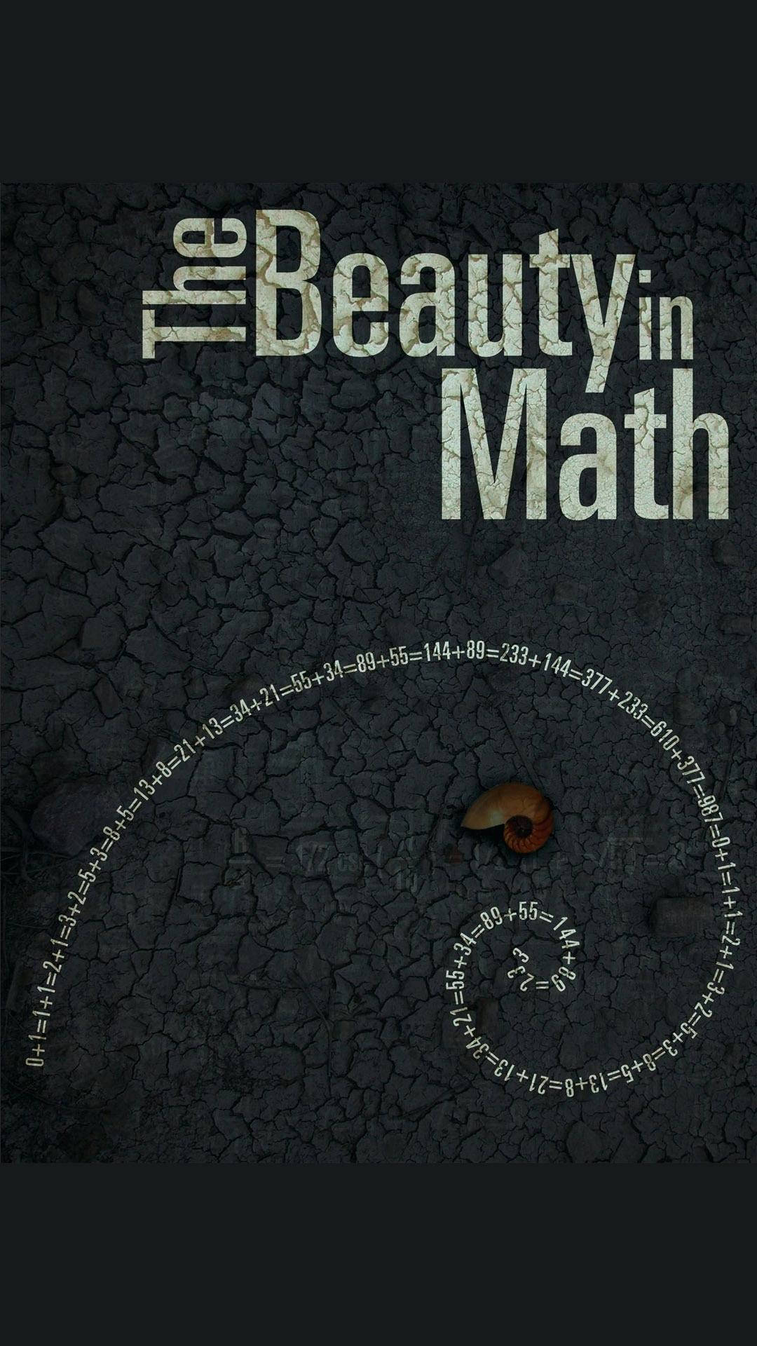 文字 The Beauty in Math 與方程式在裂開的地面上圍繞貝殼螺旋排列。