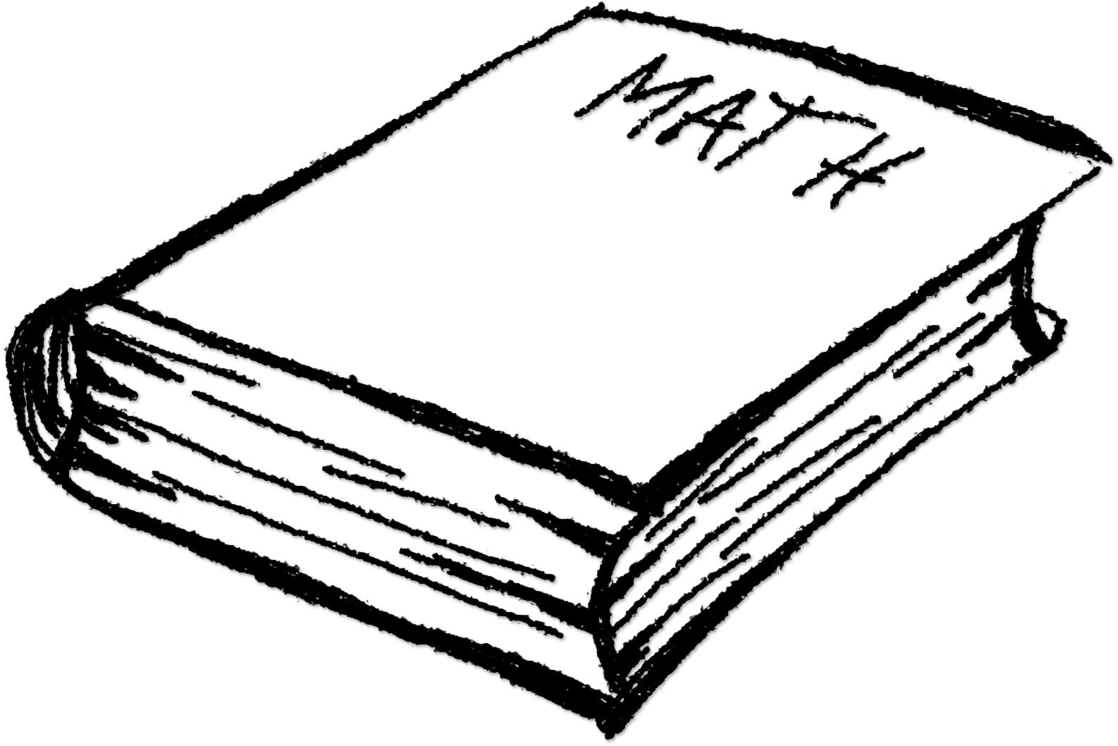 數學教科書素描 壁紙 — 一本數學教科書的極簡線條藝術草圖，可見頁面和壓印標題，背景為黑色。