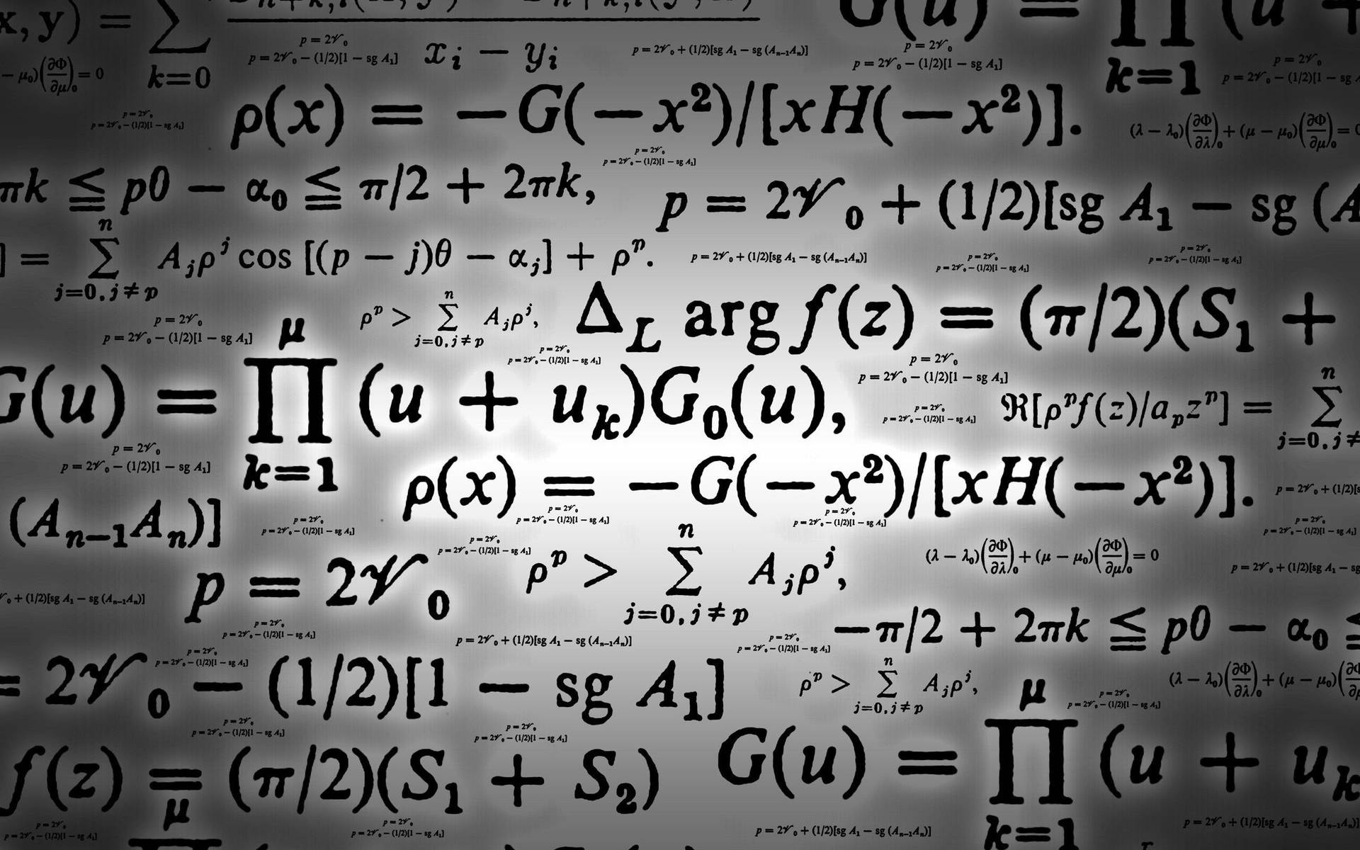 牆上覆蓋著數學方程式和符號，以白色文字顯示。