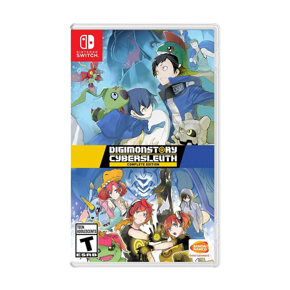 《數碼寶貝：網絡偵探》遊戲海報 壁紙 — Nintendo Switch 遊戲封面：數碼寶貝物語 網路偵探 完全版， featuring 動畫角色和數碼寶貝在數位戰鬥場景中。