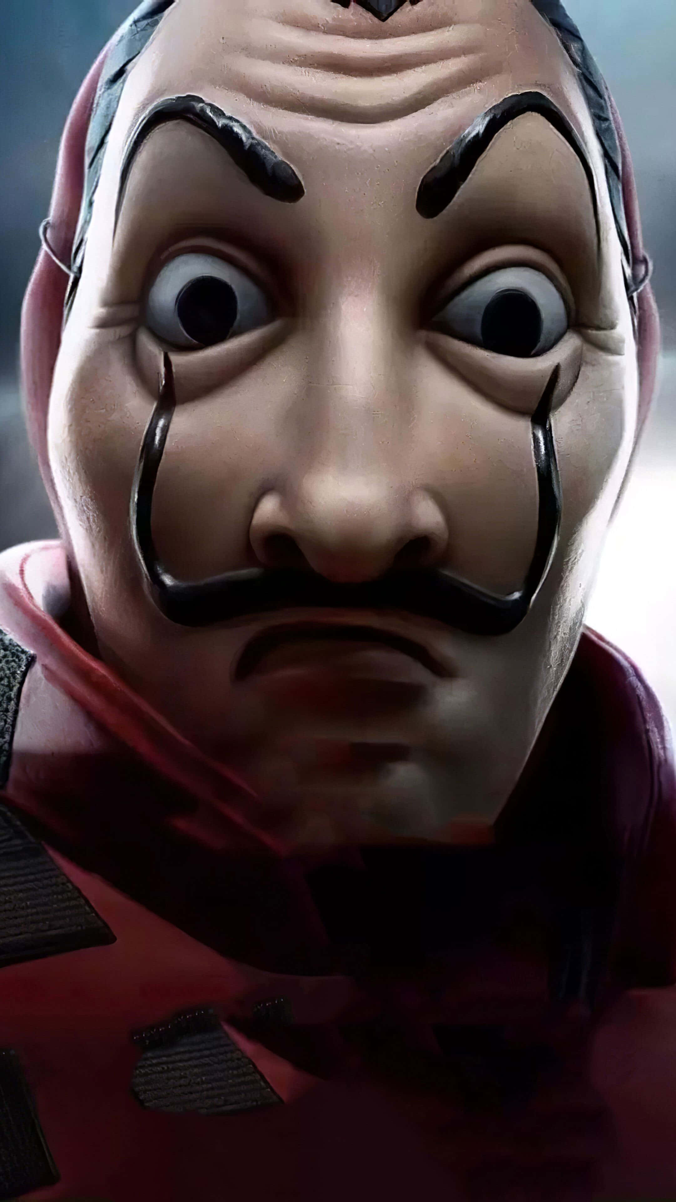 Money Heist 桌布 壁紙 — 數碼渲染角色的特寫，擁有睜大眼睛的強烈表情和獨特的翹鬍子。