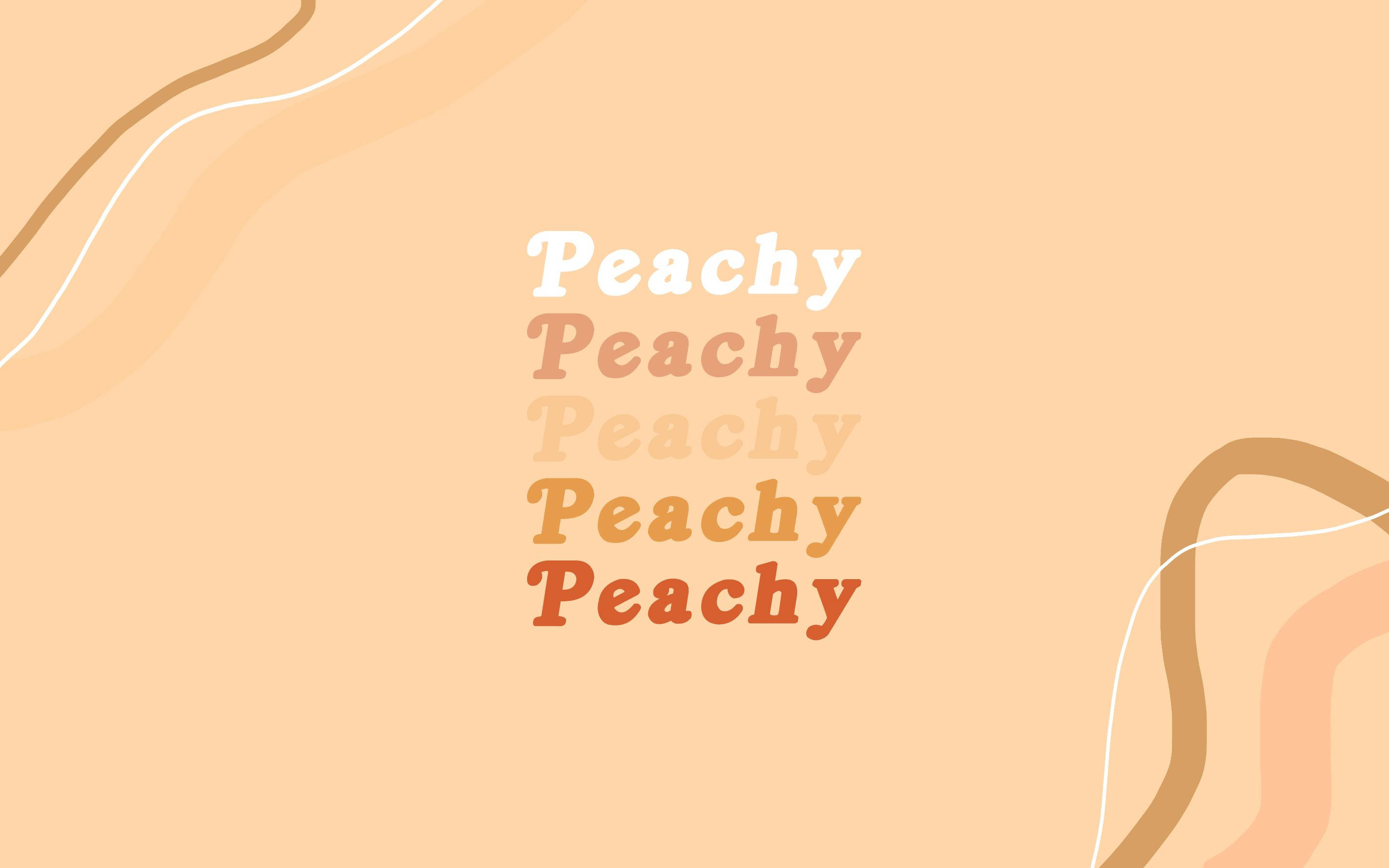 美學啡色 桌布 壁紙 — 文字「Peachy」以漸變蜜桃色重複出現，背景為柔和蜜桃色，帶有抽象流動線條。